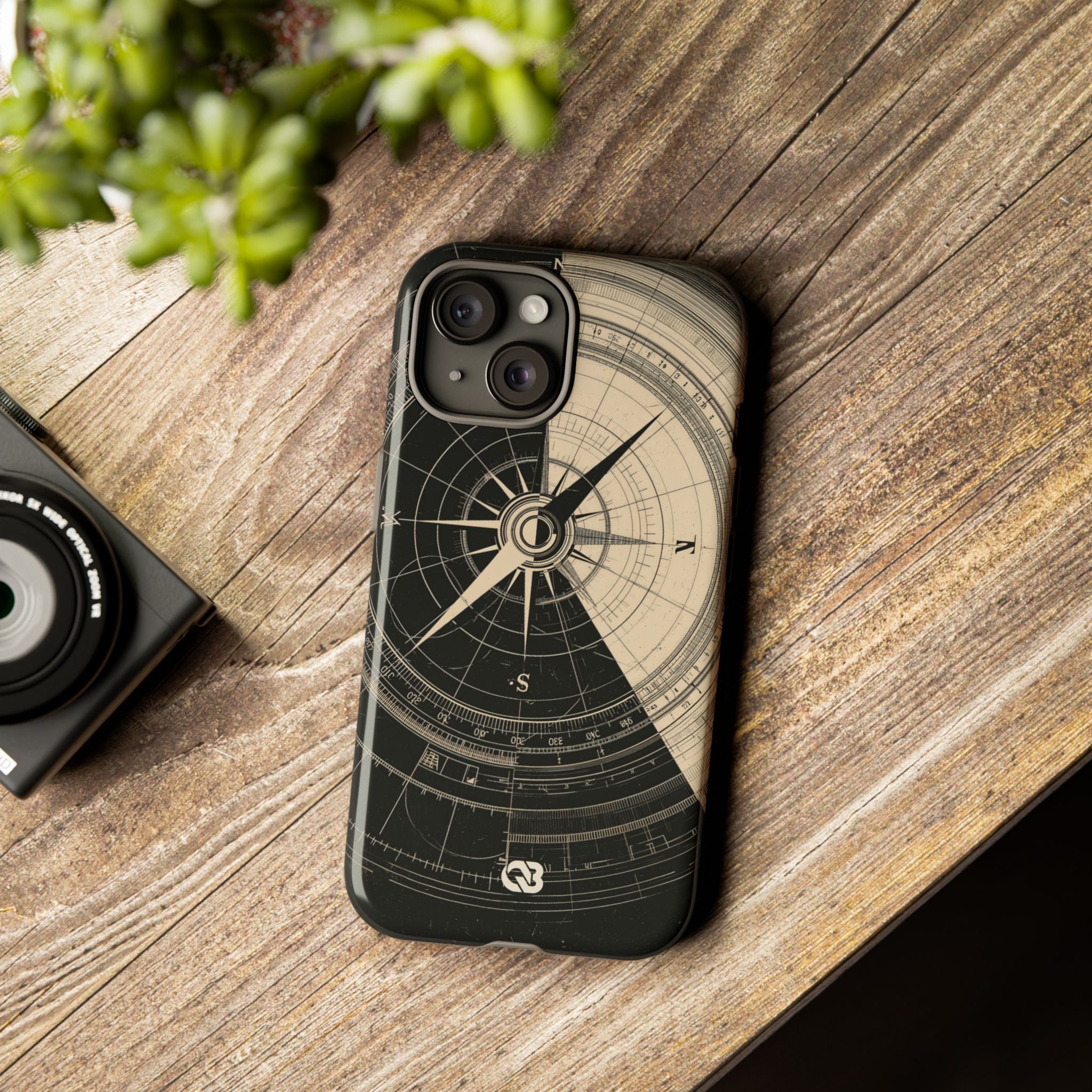 Beige Tough Phone Case for iPhone - Obsidian Nautical Blueprint