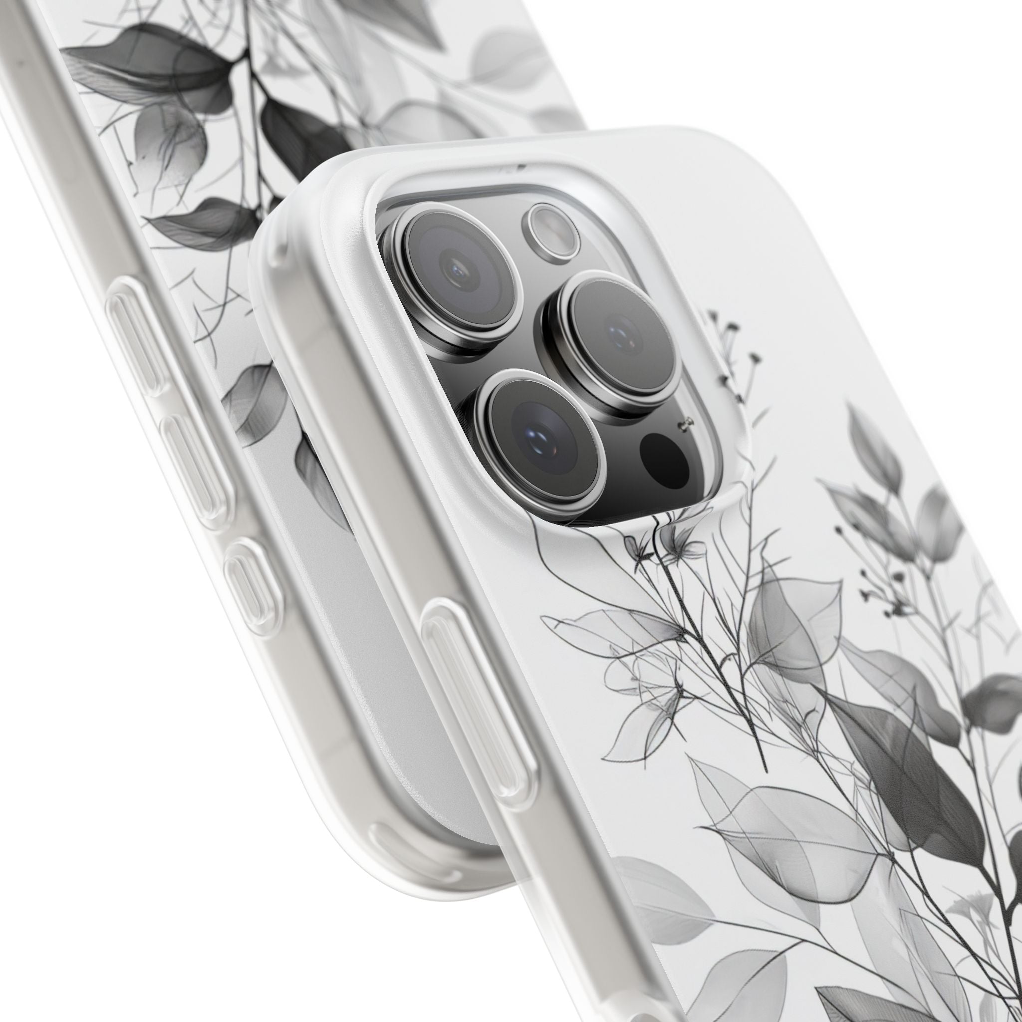 Veined Leaves Gray iPhone 16 Pro Case - Soft