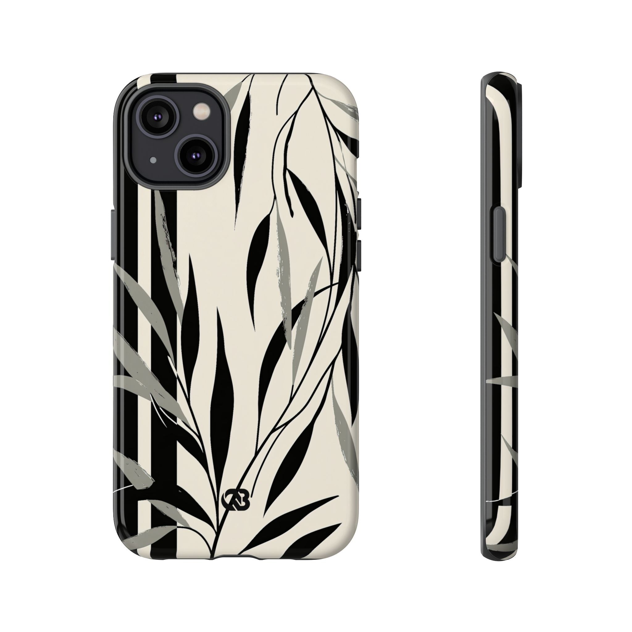 Beige Tough Phone Case for iPhone - Soot Leaf Sketch