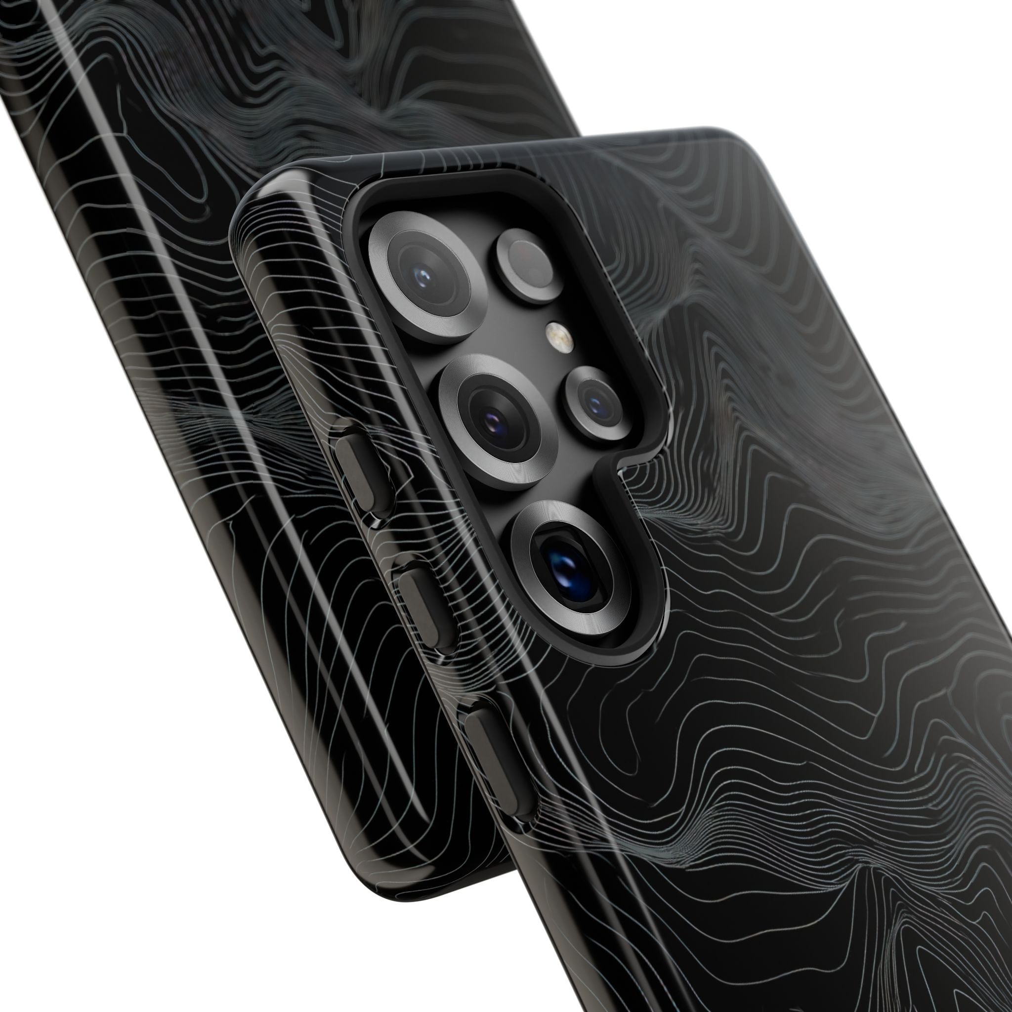 Black Tough Phone Case for Samsung - Obsidian Topo Wireframe