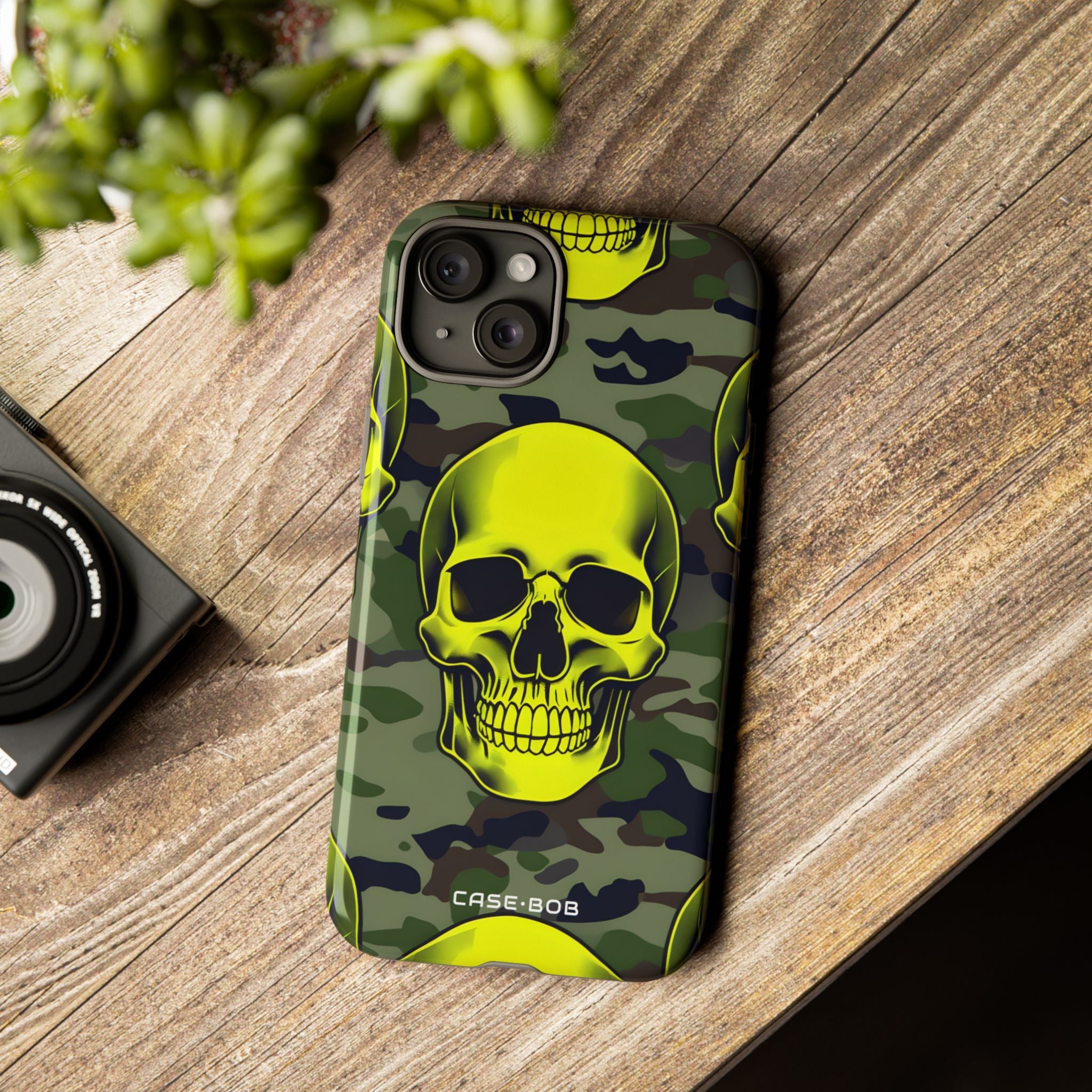 Neon Skull Camo iPhone 15 Plus Cover - Tough