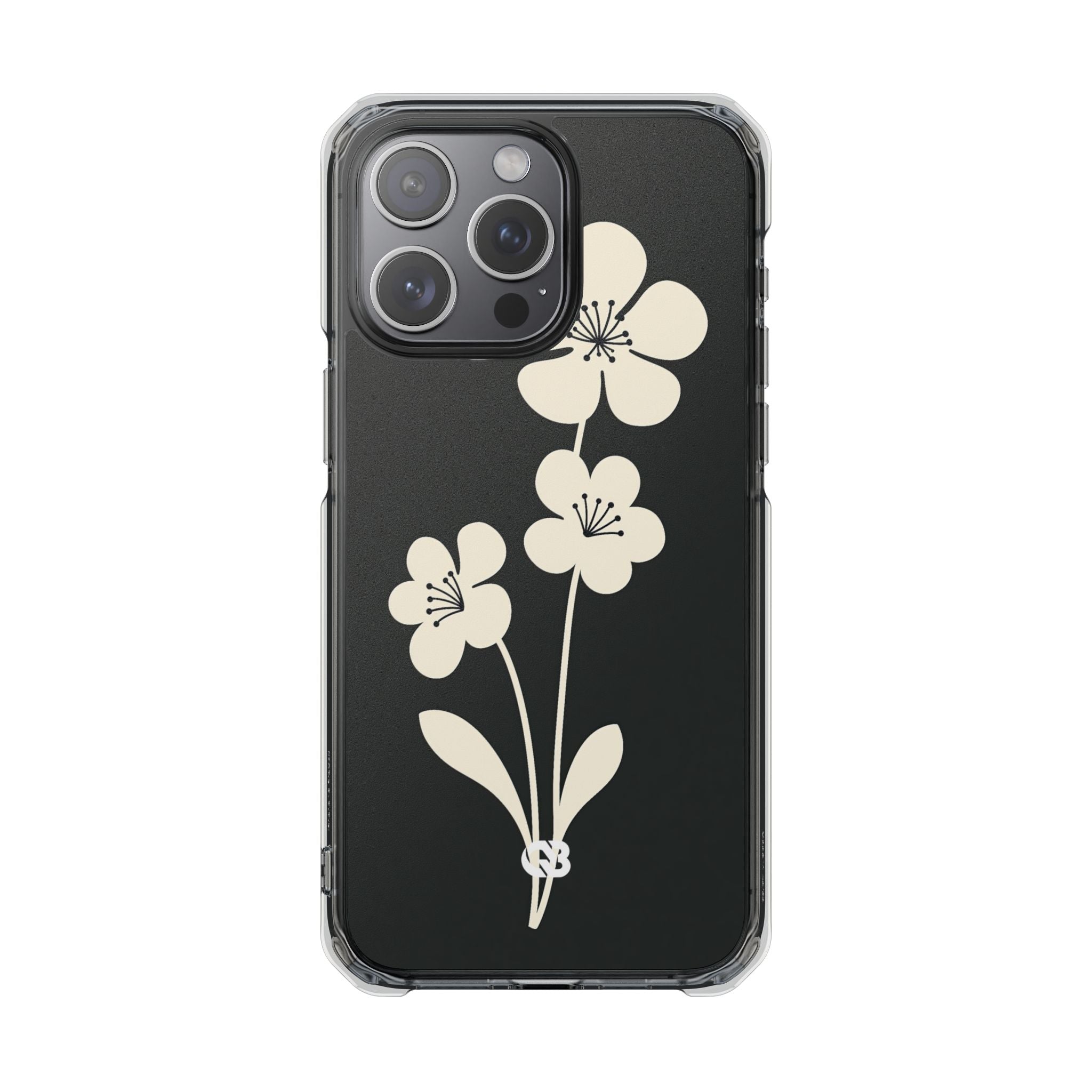 Black Impact MagSafe Phone Case for iPhone - Obsidian Cream Bloom
