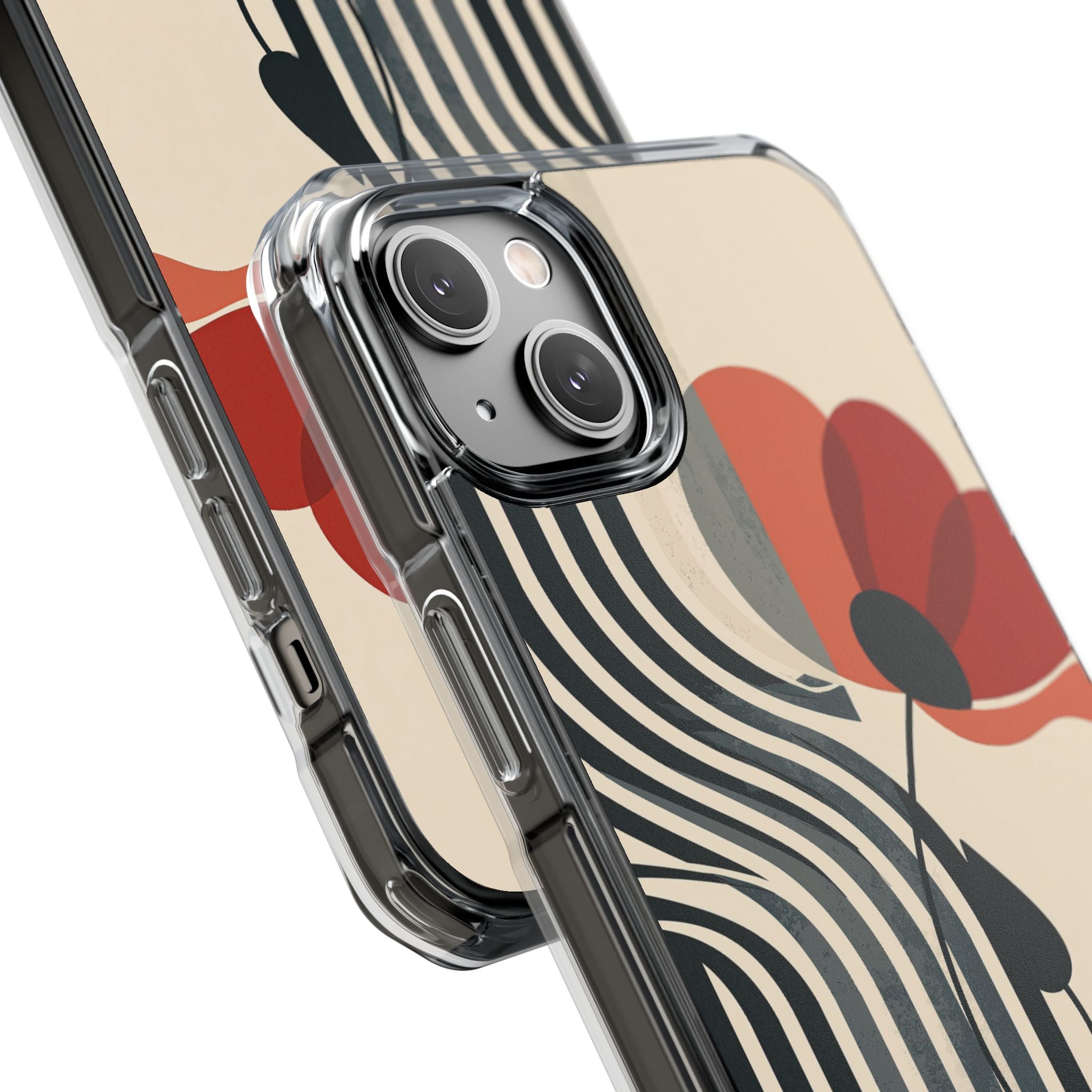 Beige Impact MagSafe Phone Case for iPhone - Crimson Line Bloom