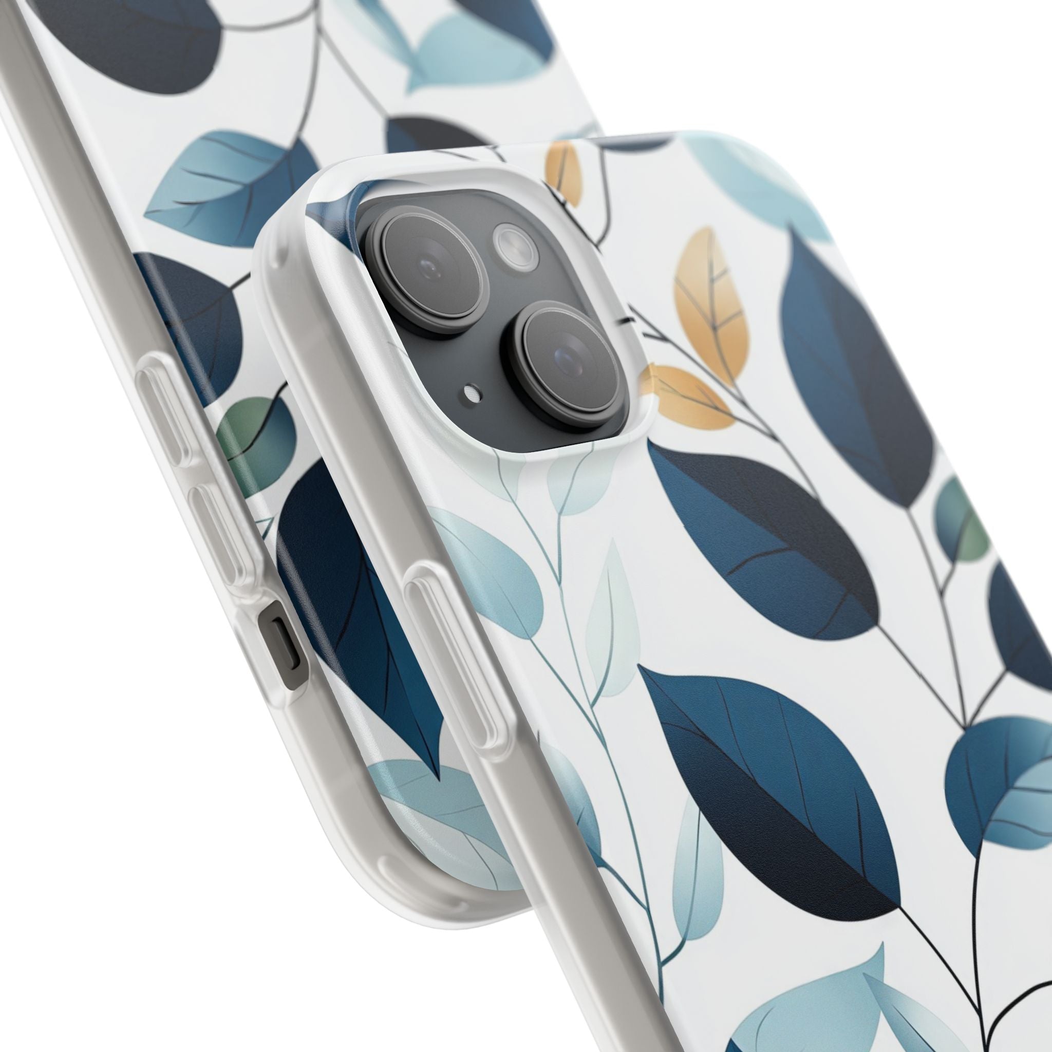 Navy Leaf Veins iPhone 15 Plus Case - Soft