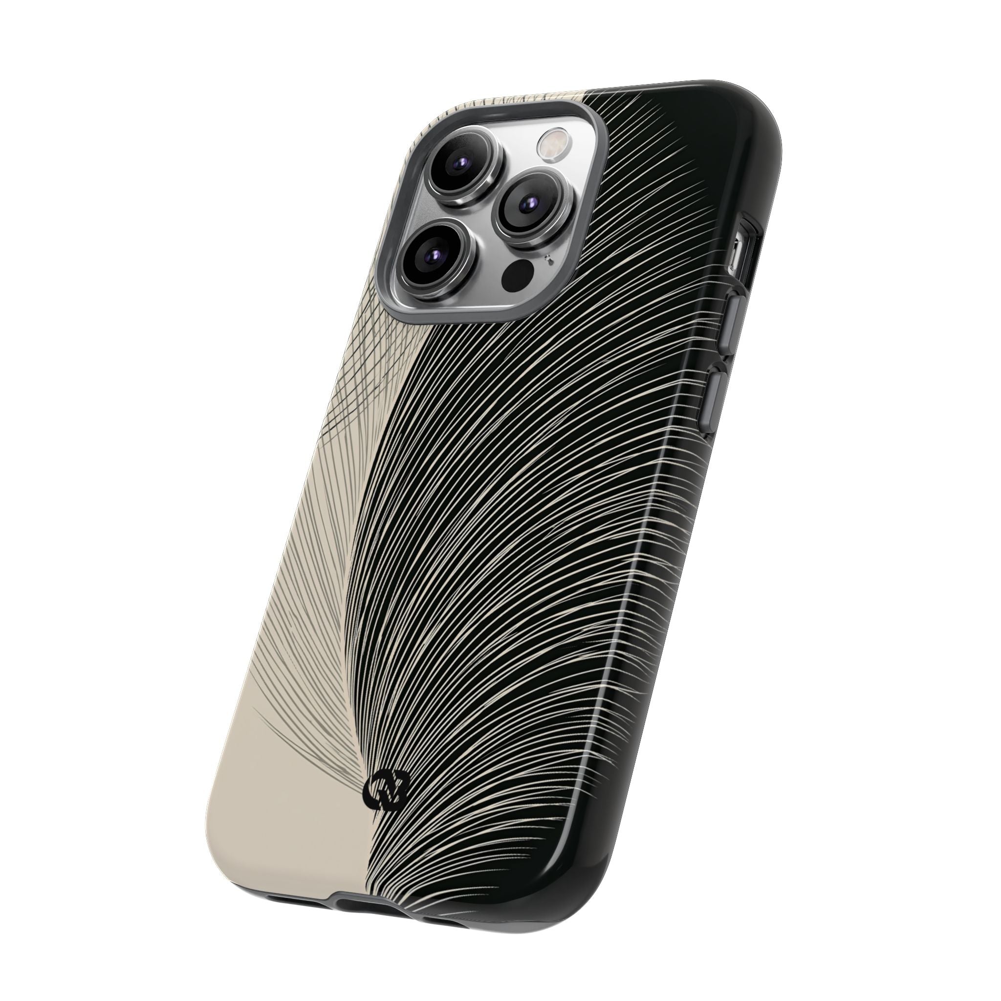 Beige Tough Phone Case for iPhone - Obsidian Cream Plume