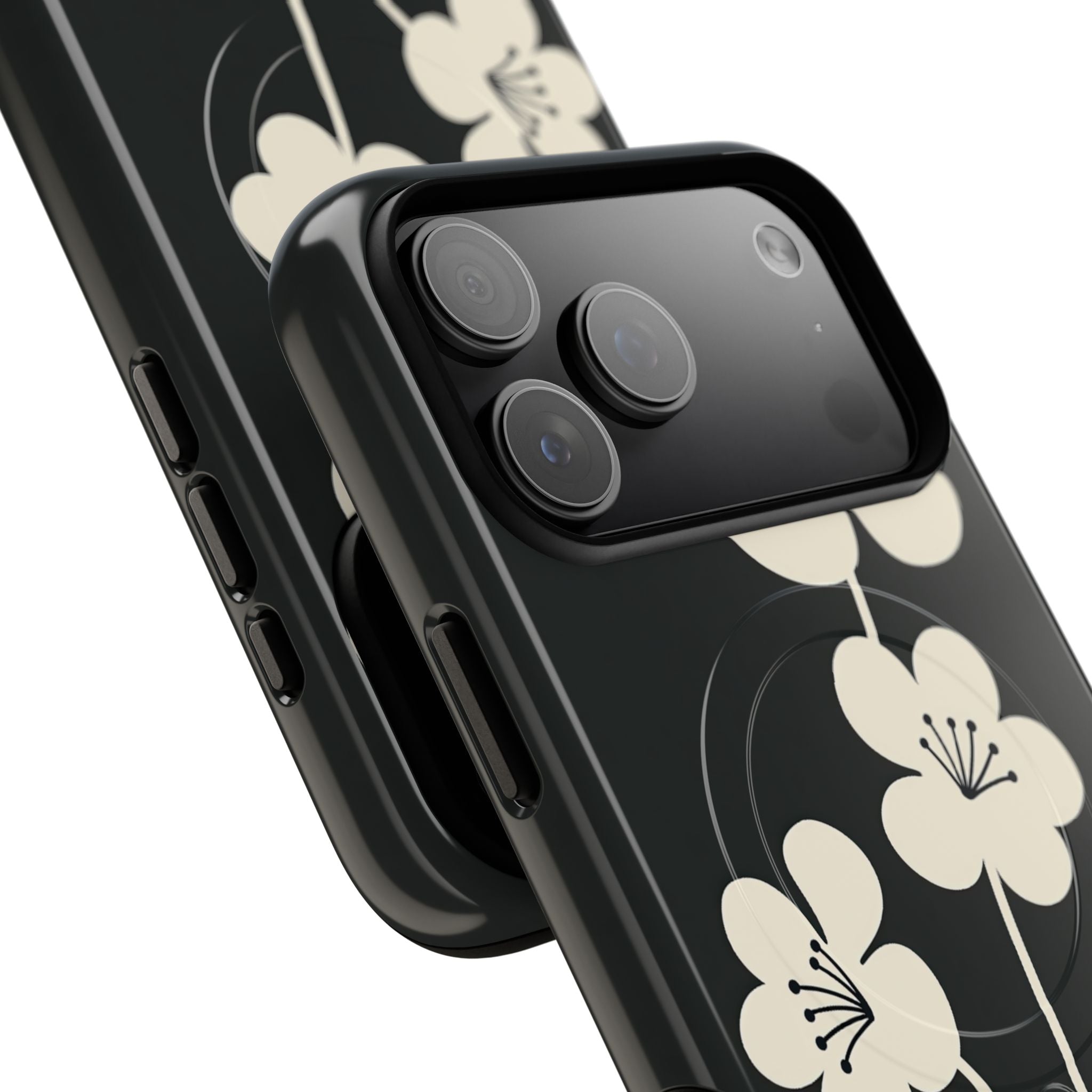 Black Tough 2.0 Magsafe Phone Case for iPhone - Obsidian Cream Bloom