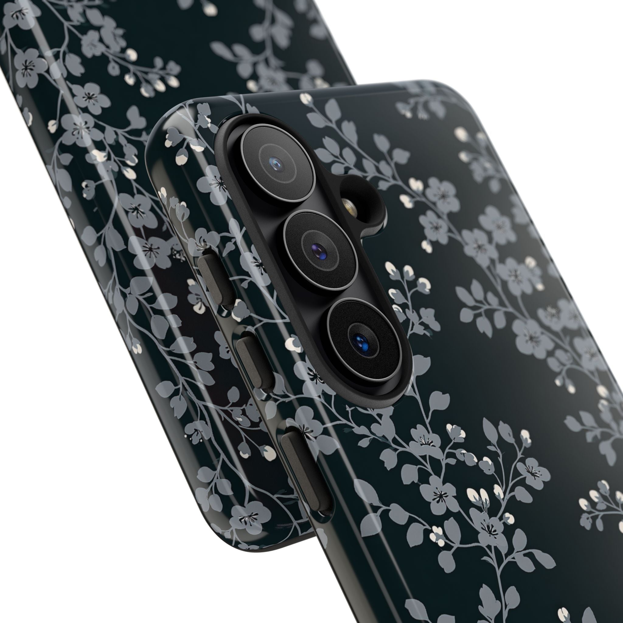 Black Tough Phone Case for Samsung - Midnight Slate Blossom