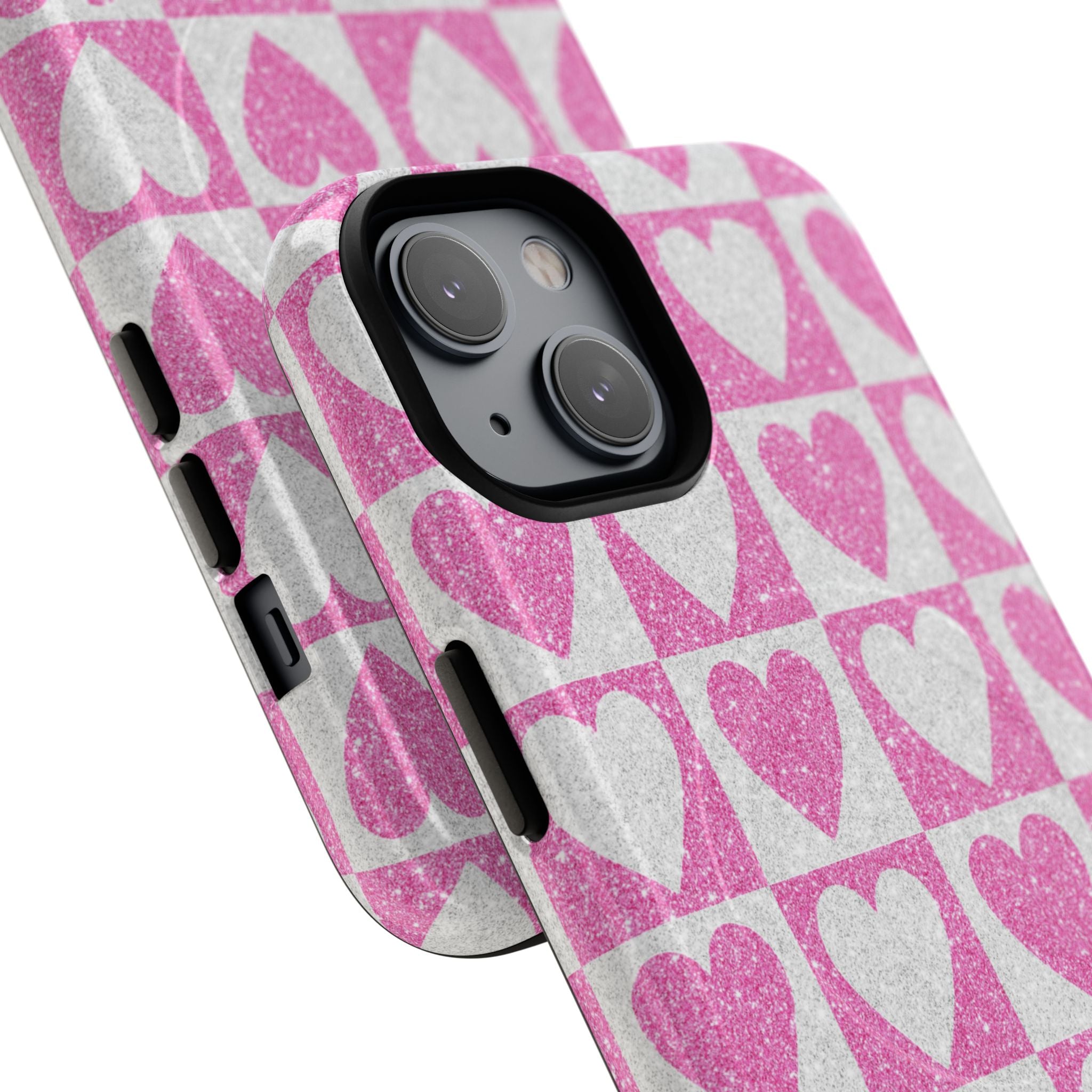 Glitter Herz Gitter iPhone 14 Case - Tough+