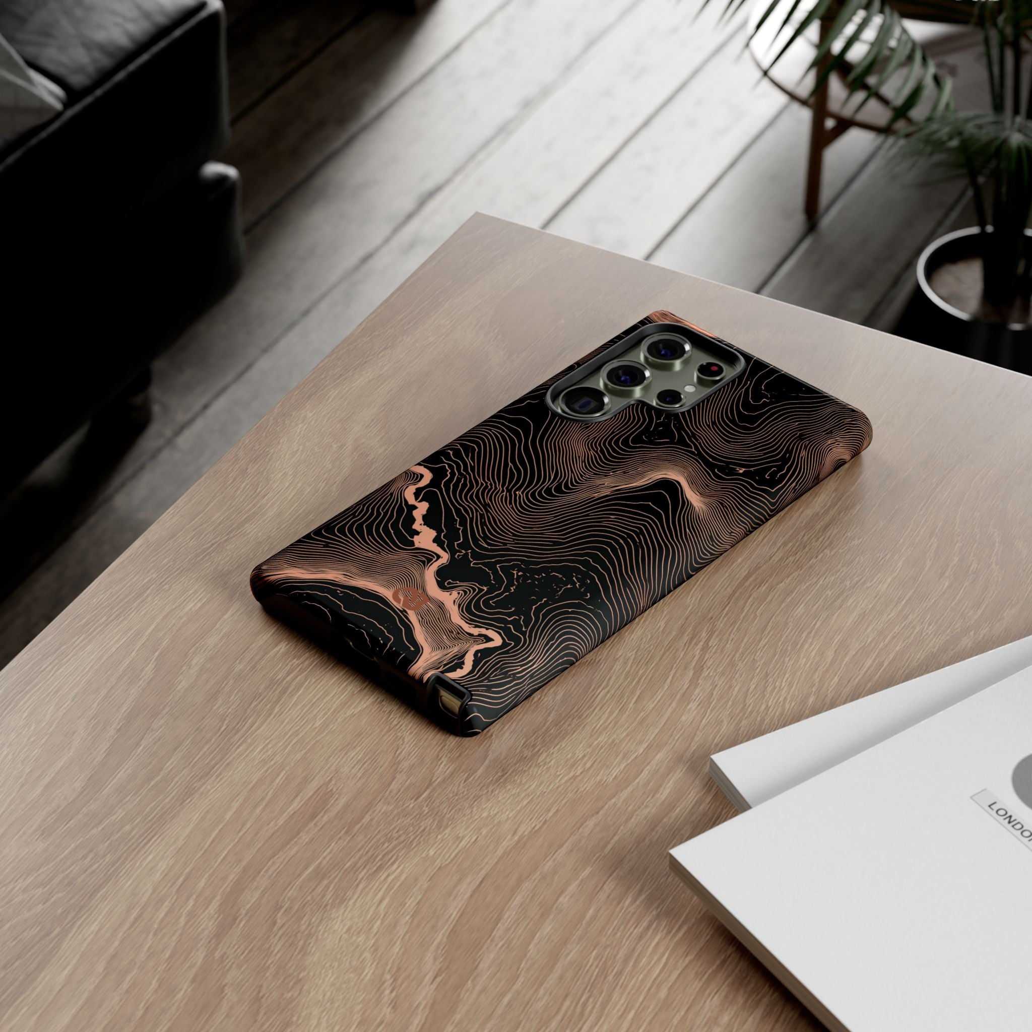 Orange Tough Phone Case for Samsung - Salmon Ridge Topo