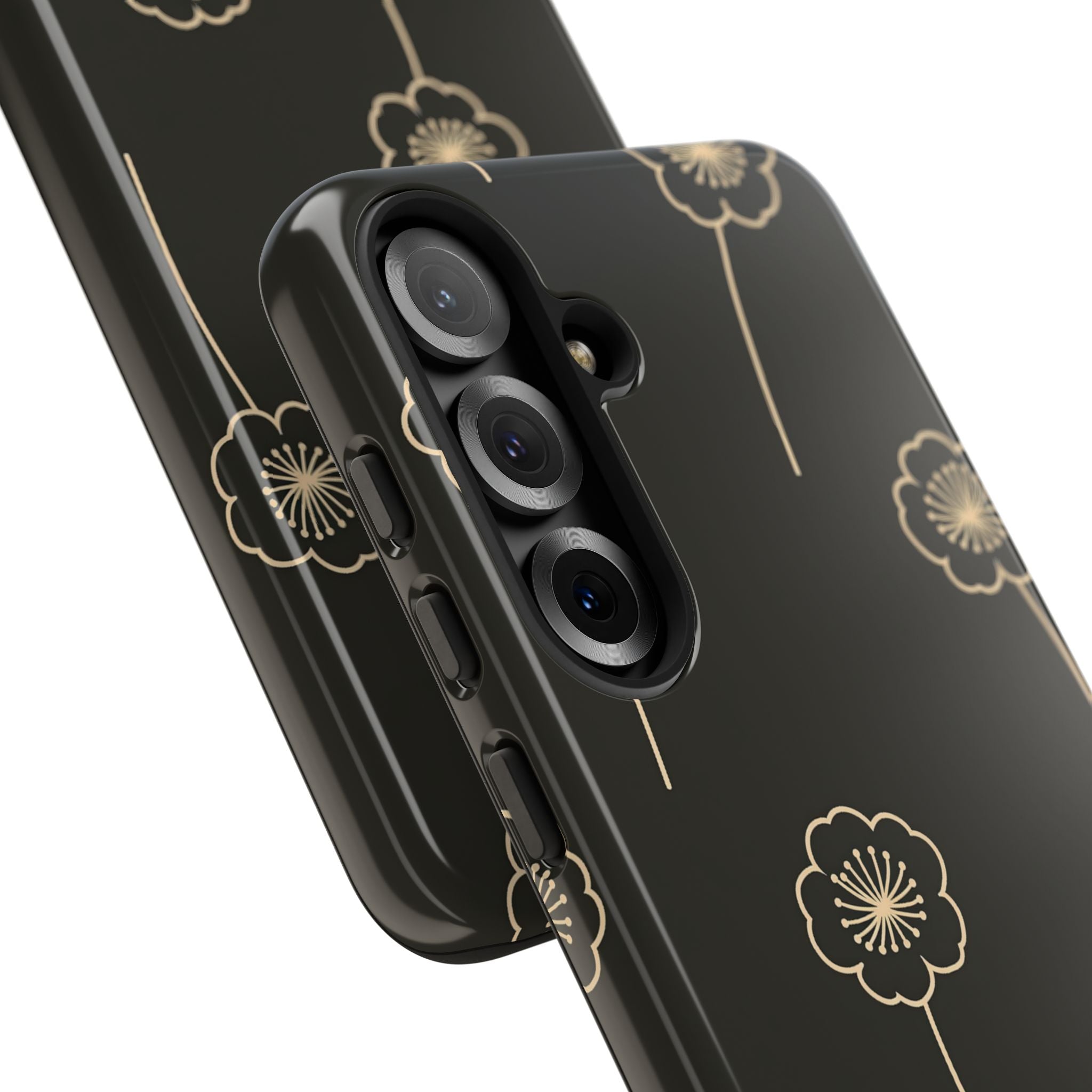 Black Tough Phone Case for Samsung - Obsidian Sand Petals