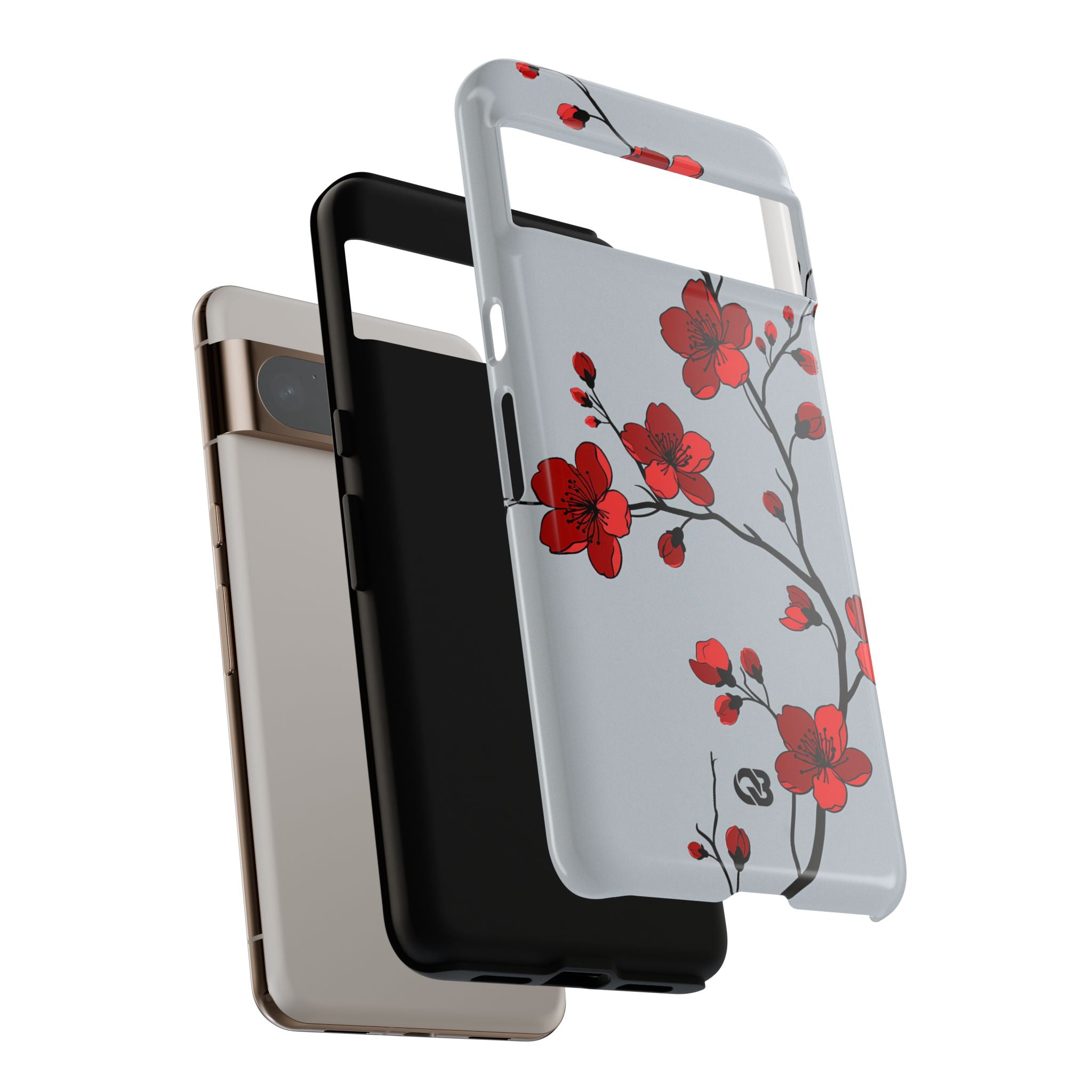 Grey Tough Phone Case for Google Pixel - Crimson Blossom Onyx