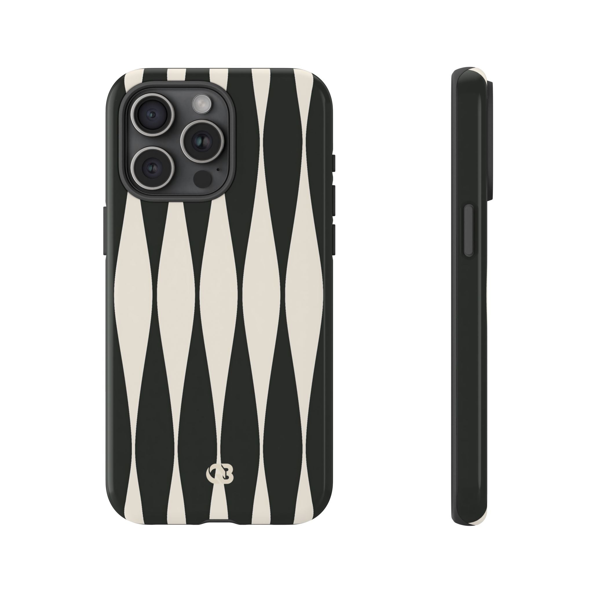 Black Tough Phone Case for iPhone - Ivory Spindle Grid