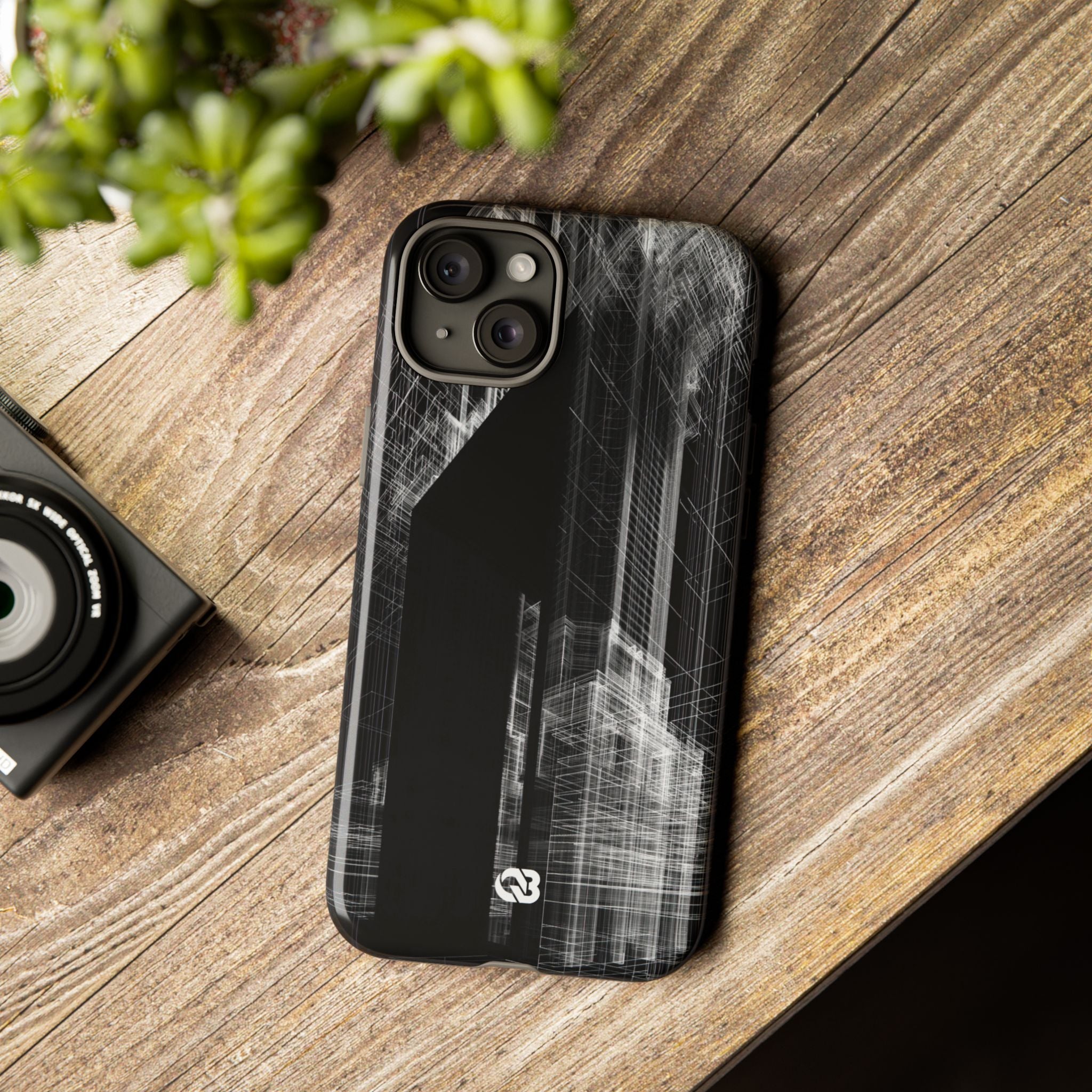 Black Tough Phone Case for iPhone - Ghost Urban Wireframe