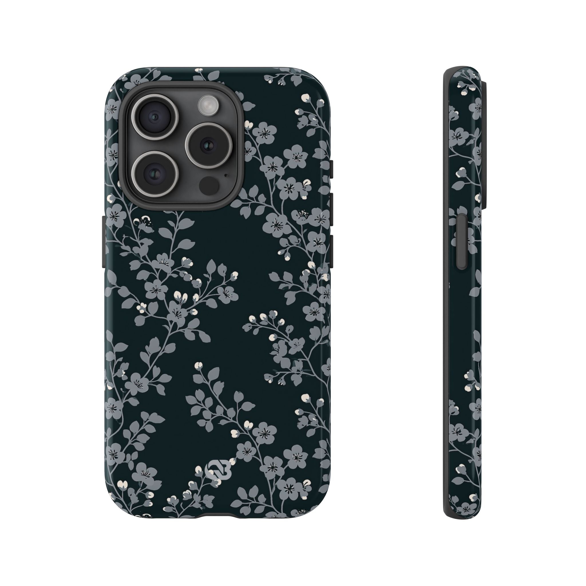 Black Tough Phone Case for iPhone - Midnight Slate Blossom