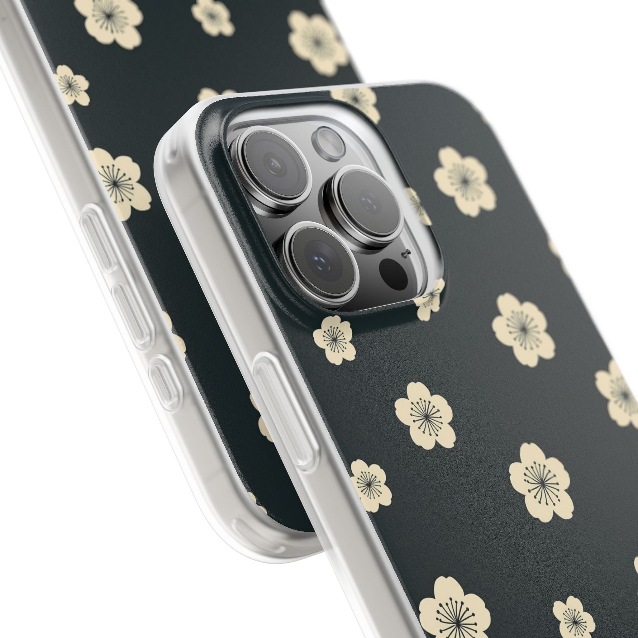 Teal Lite Phone Case for iPhone - Obsidian Cream Petals