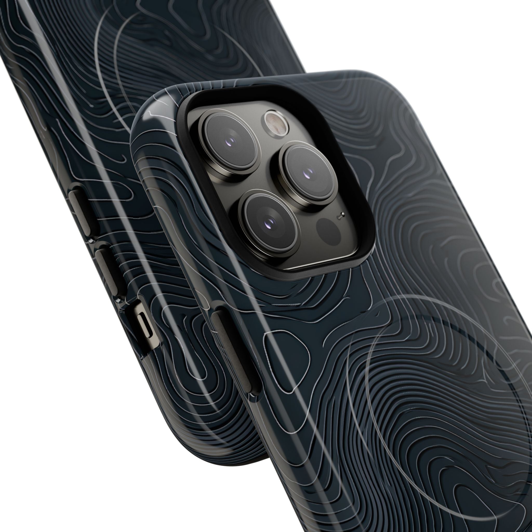 Black Tough 2.0 Magsafe Phone Case for iPhone - Obsidian Ridge Topo
