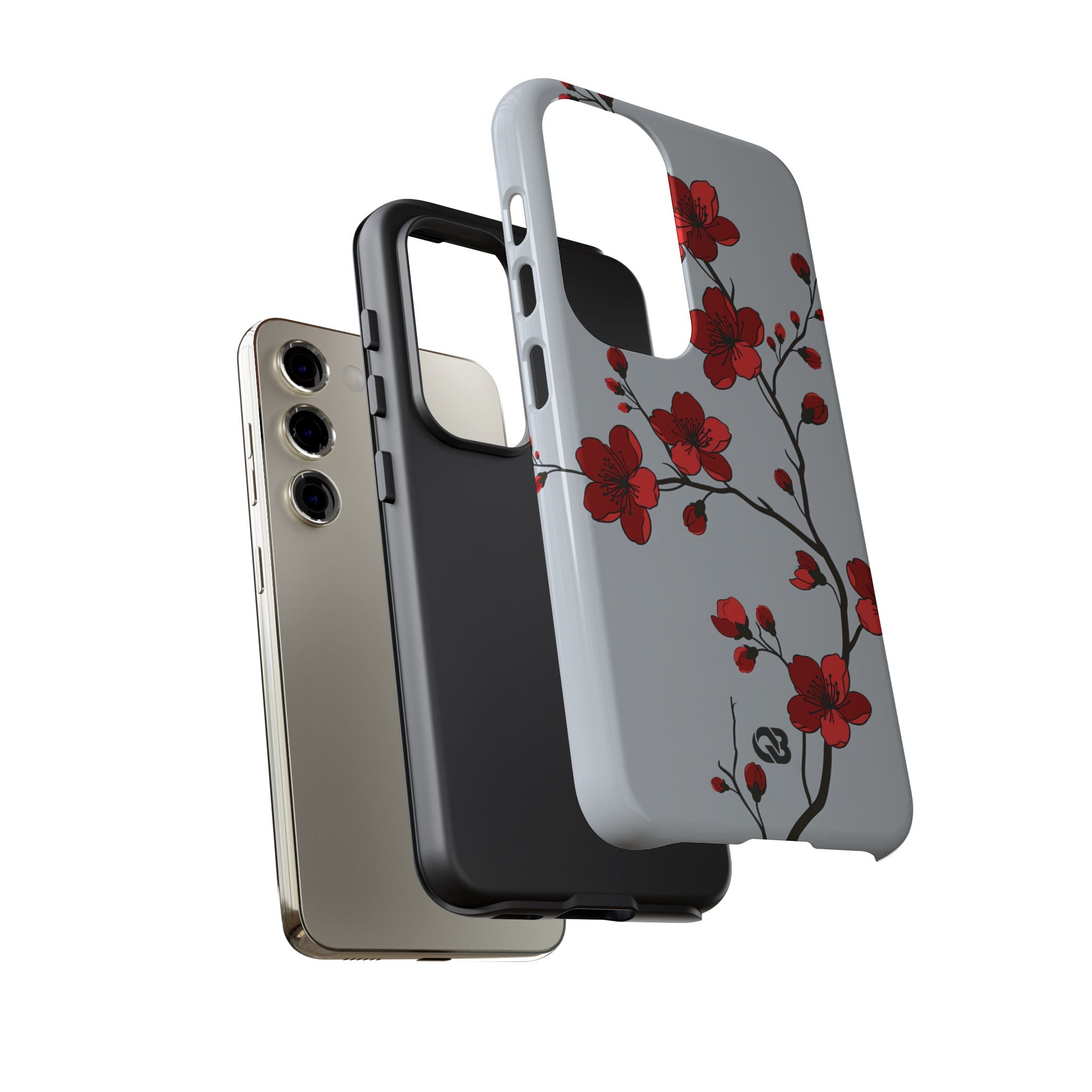 Grey Tough Phone Case for Samsung - Crimson Blossom Onyx