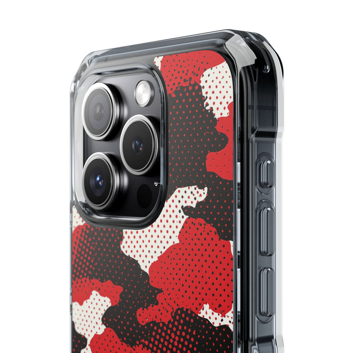 Crimson Halftone Camo · Clear Impact Magnetic Phone Case for iPhone · Red