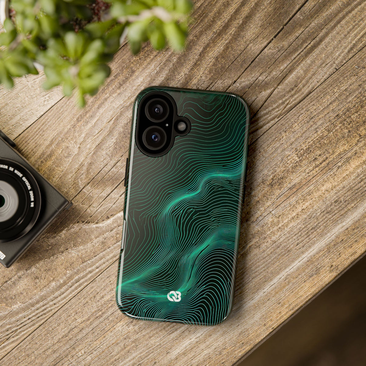 Teal Tough Phone Case for iPhone - Neon Jade Contour
