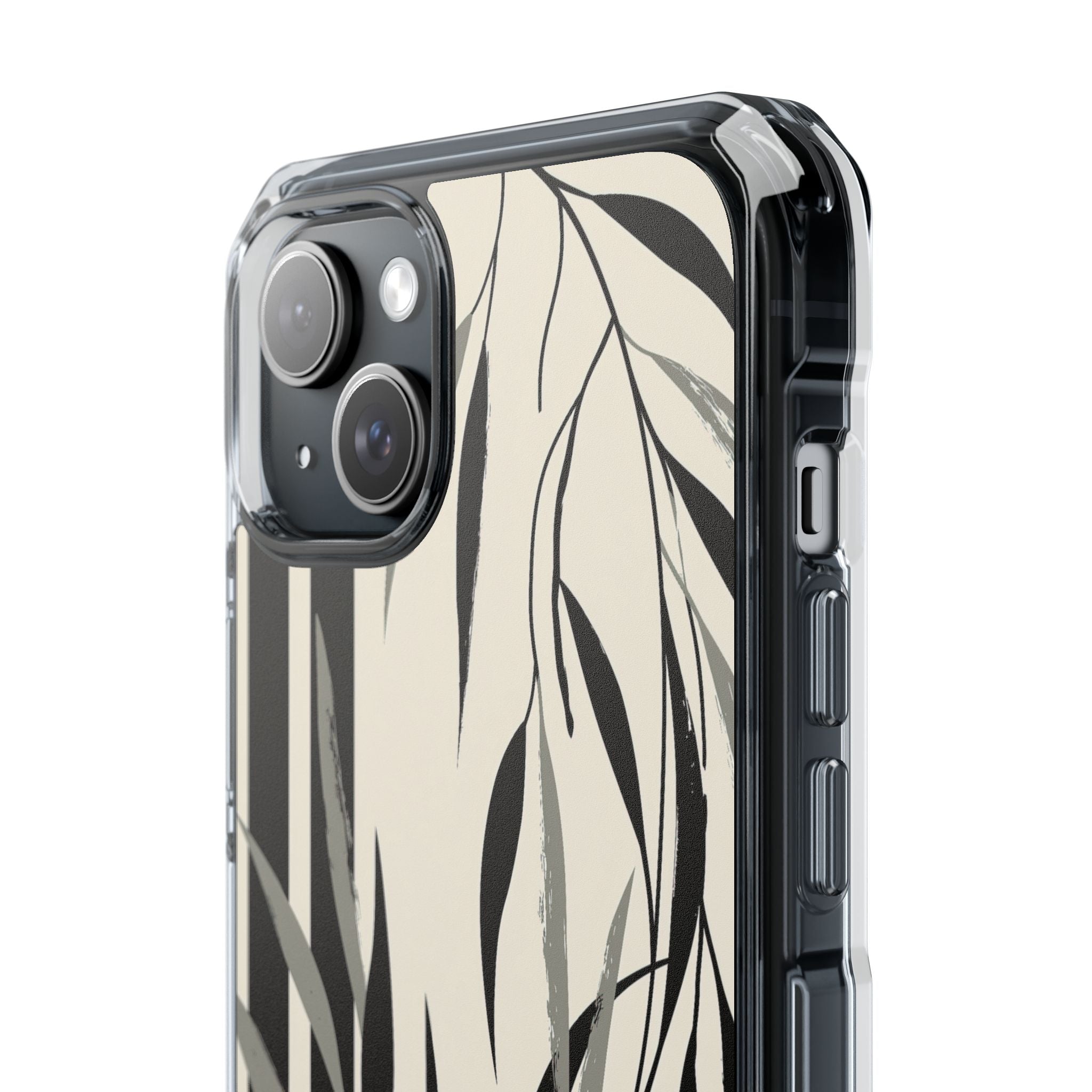 Beige Impact MagSafe Phone Case for iPhone - Soot Leaf Sketch