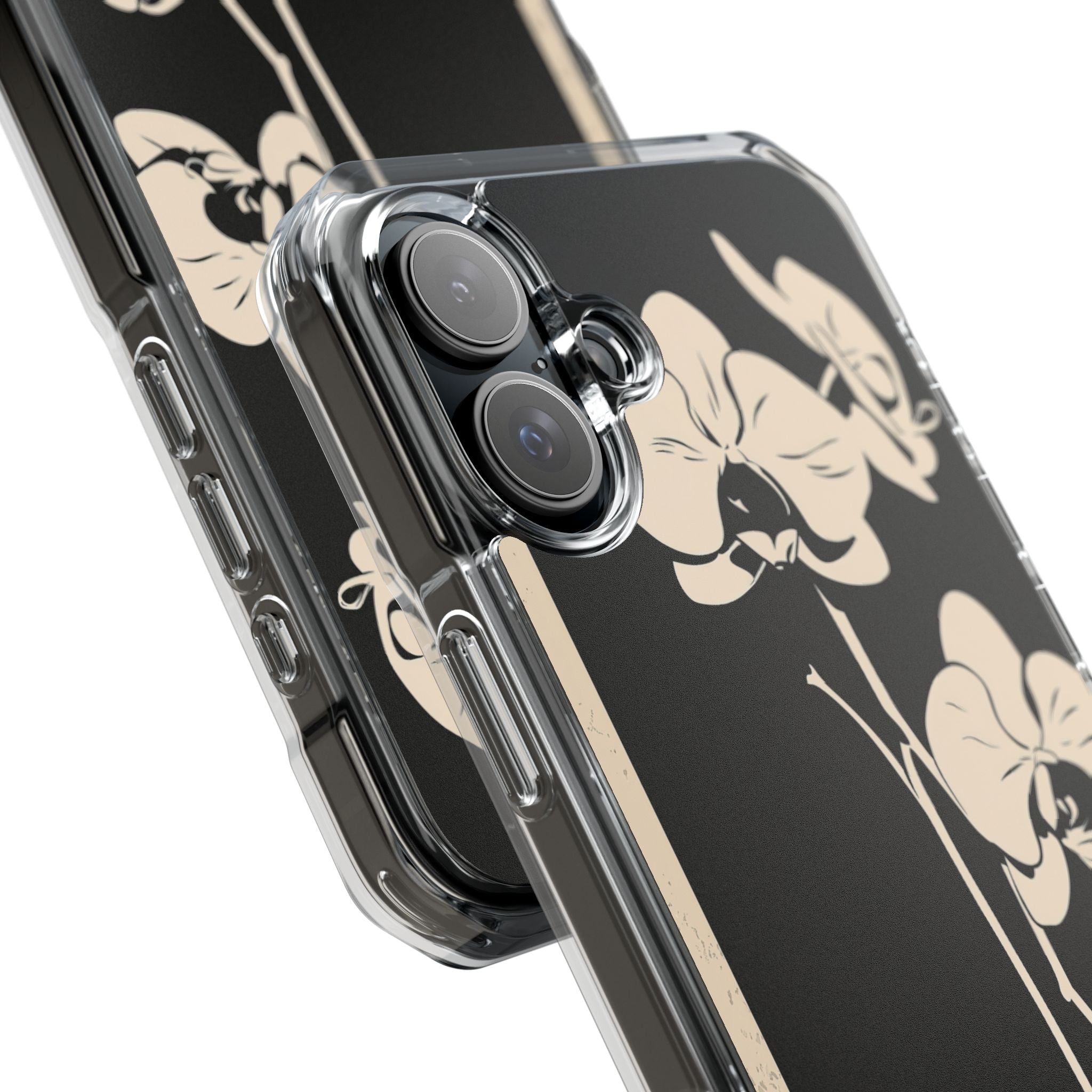 Black Impact MagSafe Phone Case for iPhone - Obsidian Bone Orchid