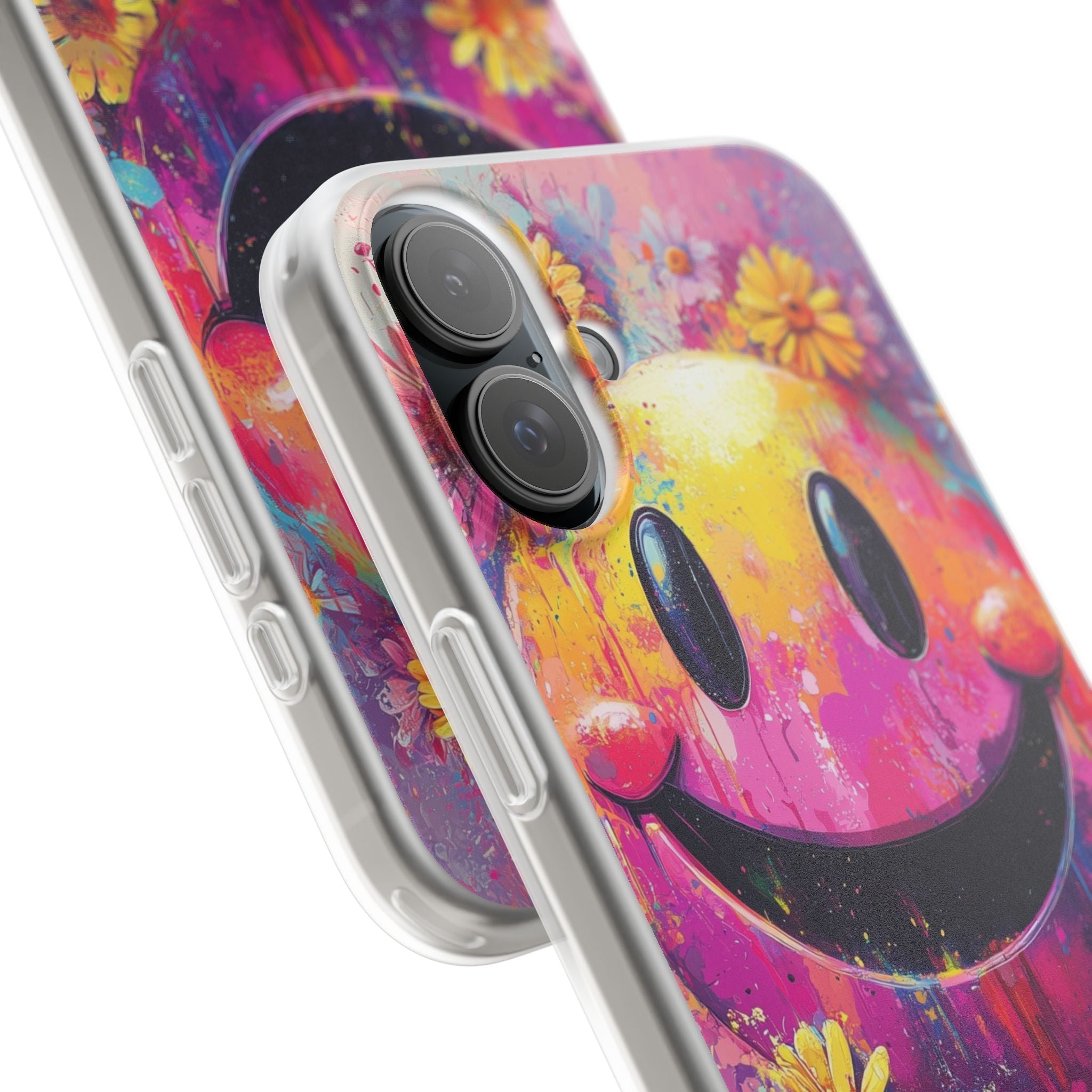 Smiley Bloom iPhone 16 Plus Cover - Blød