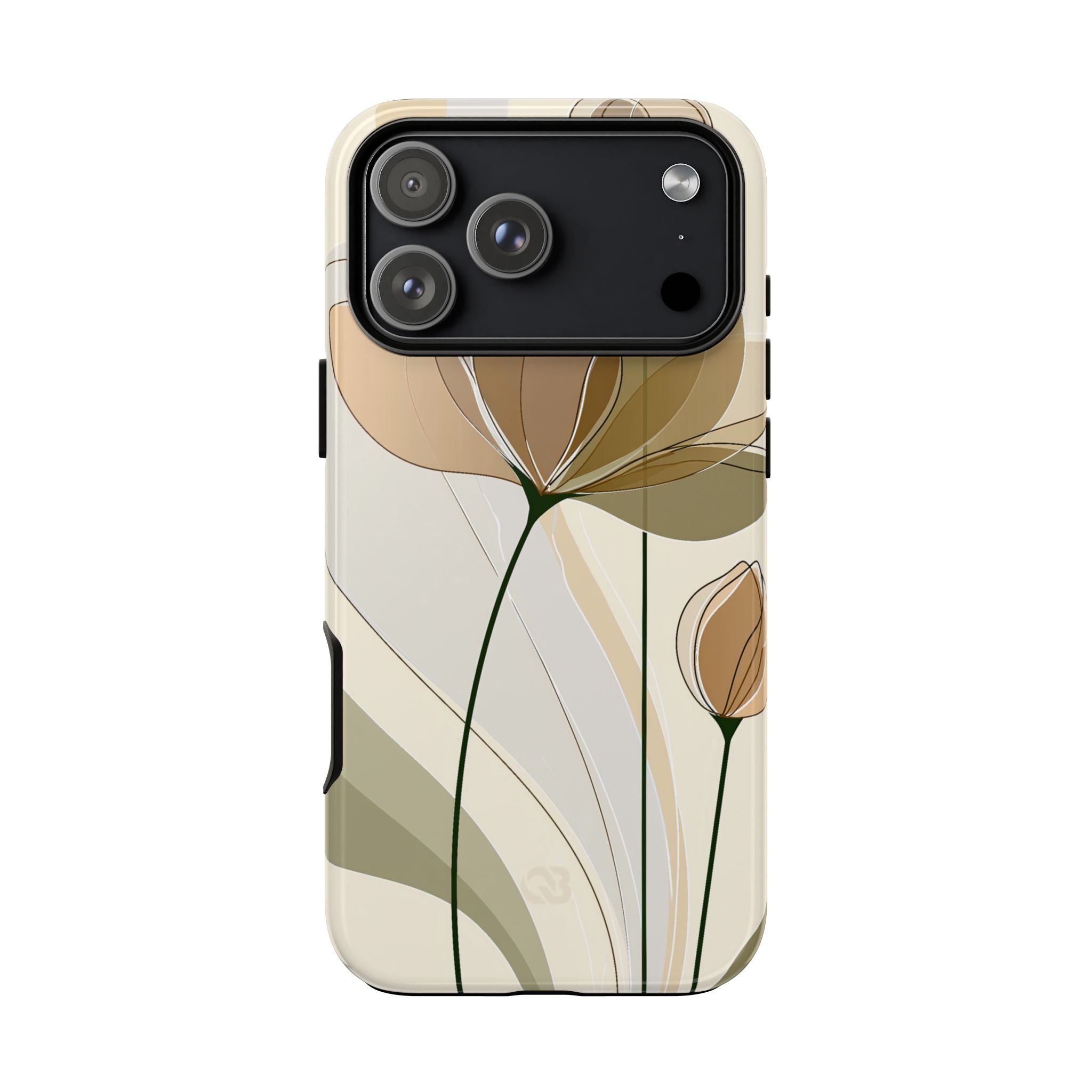 Beige Tough Phone Case for iPhone - Muted Ochre Petals