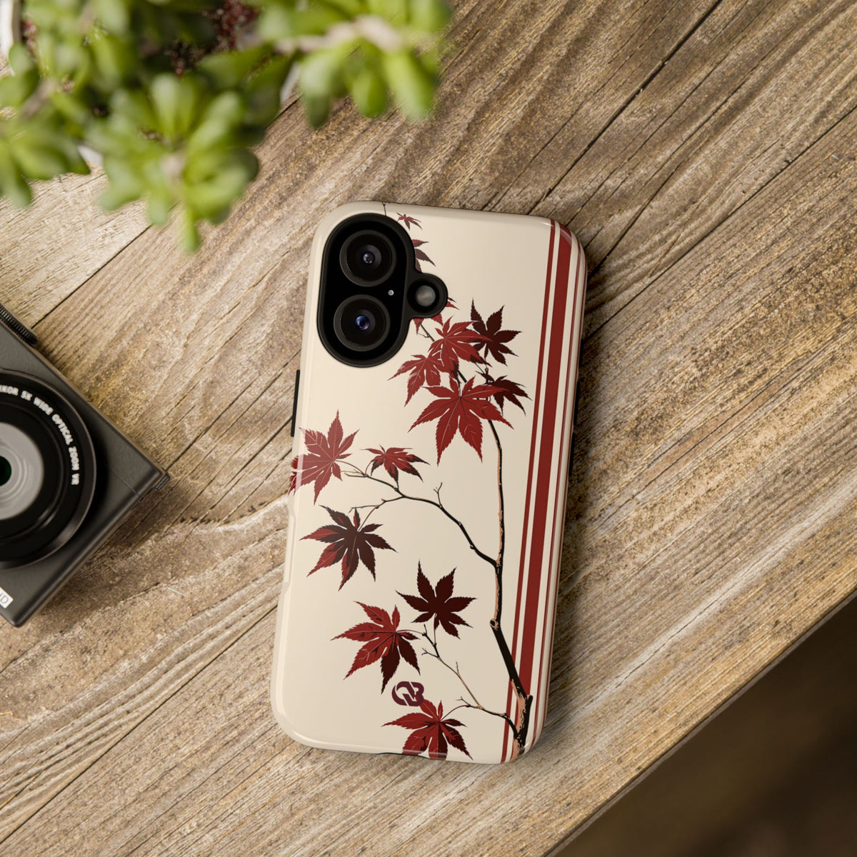 Crimson Maple Branch · Tough Phone Case for iPhone · Beige