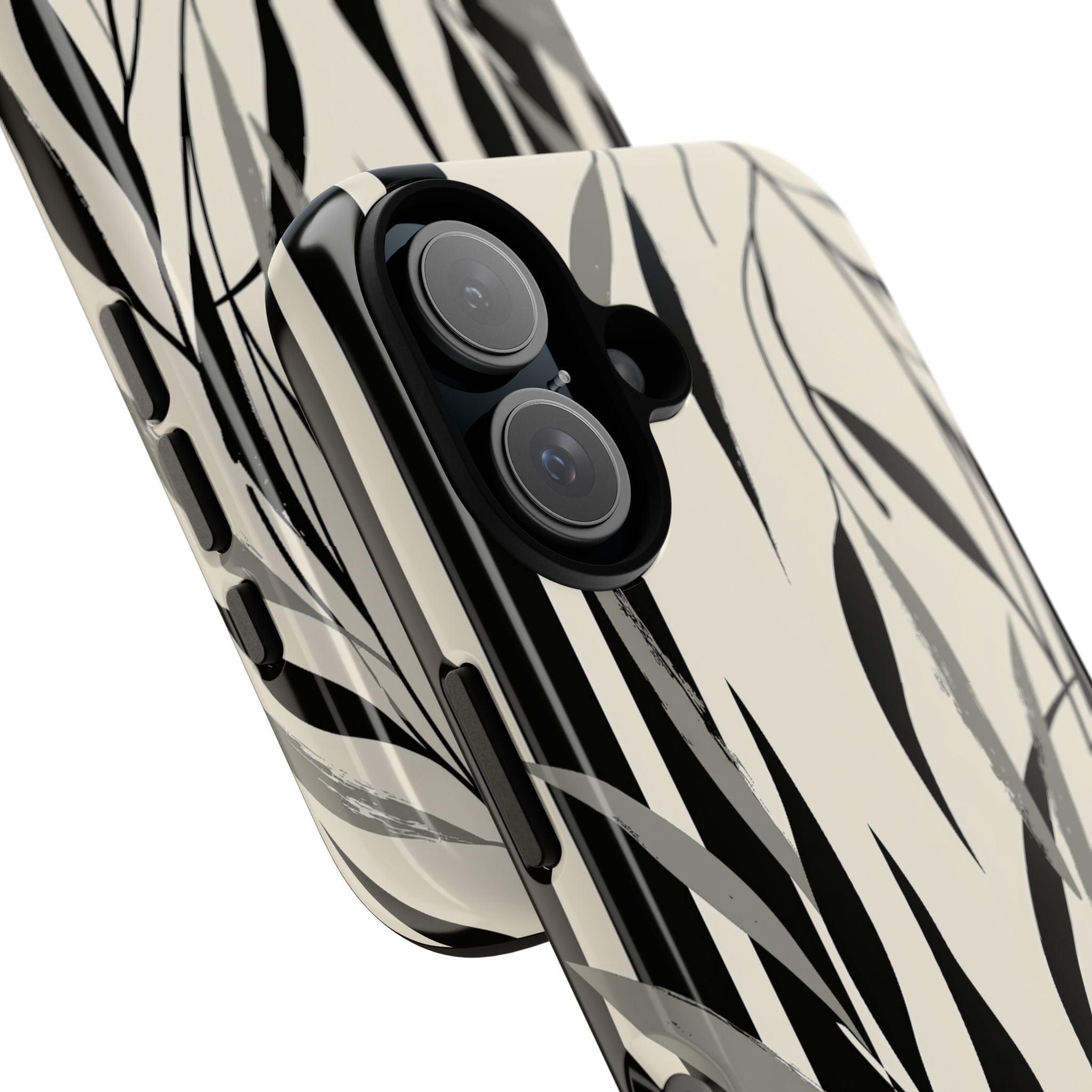 Beige Tough Phone Case for iPhone - Soot Leaf Sketch