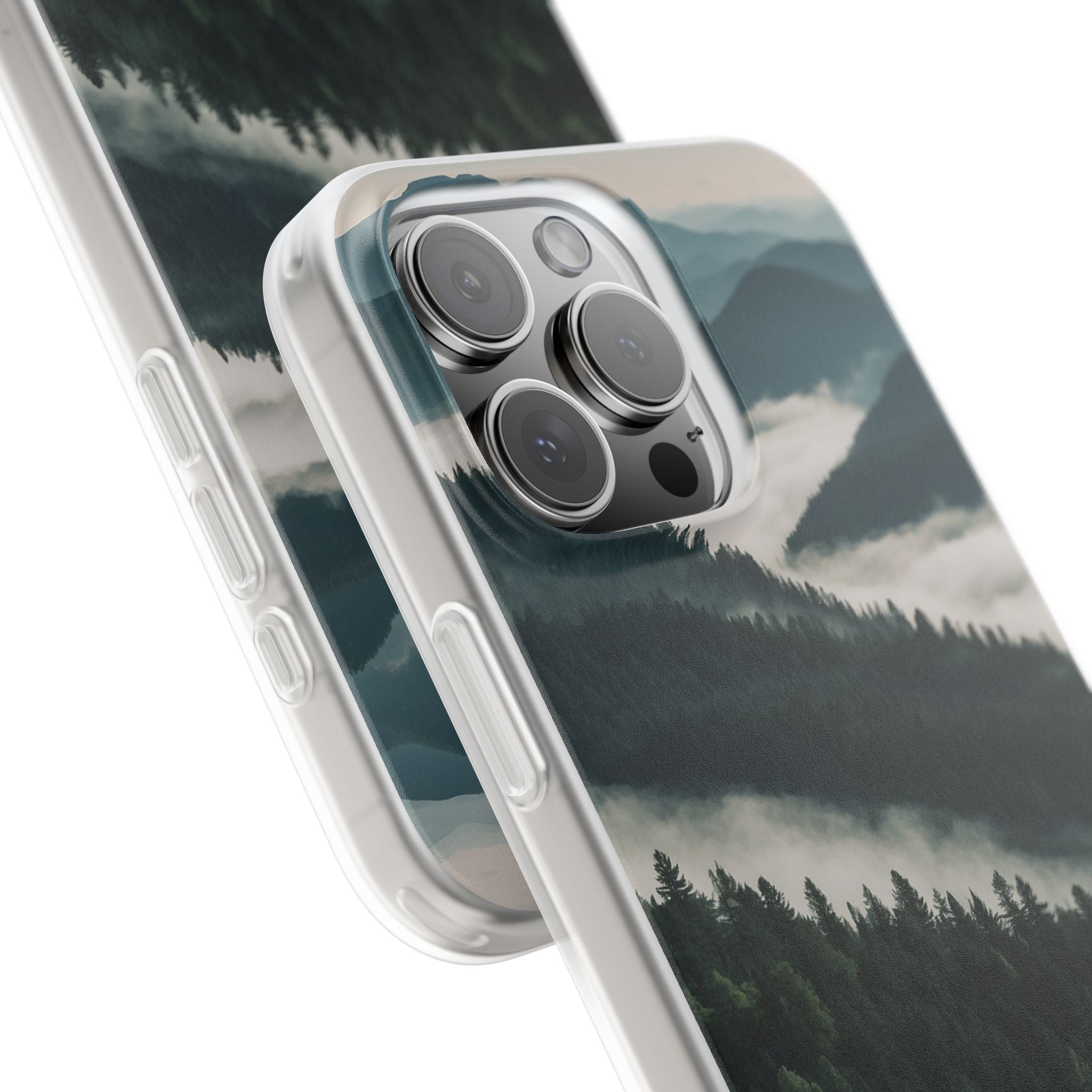 Misty Pine Peaks · Soft Hoesje voor iPhone
