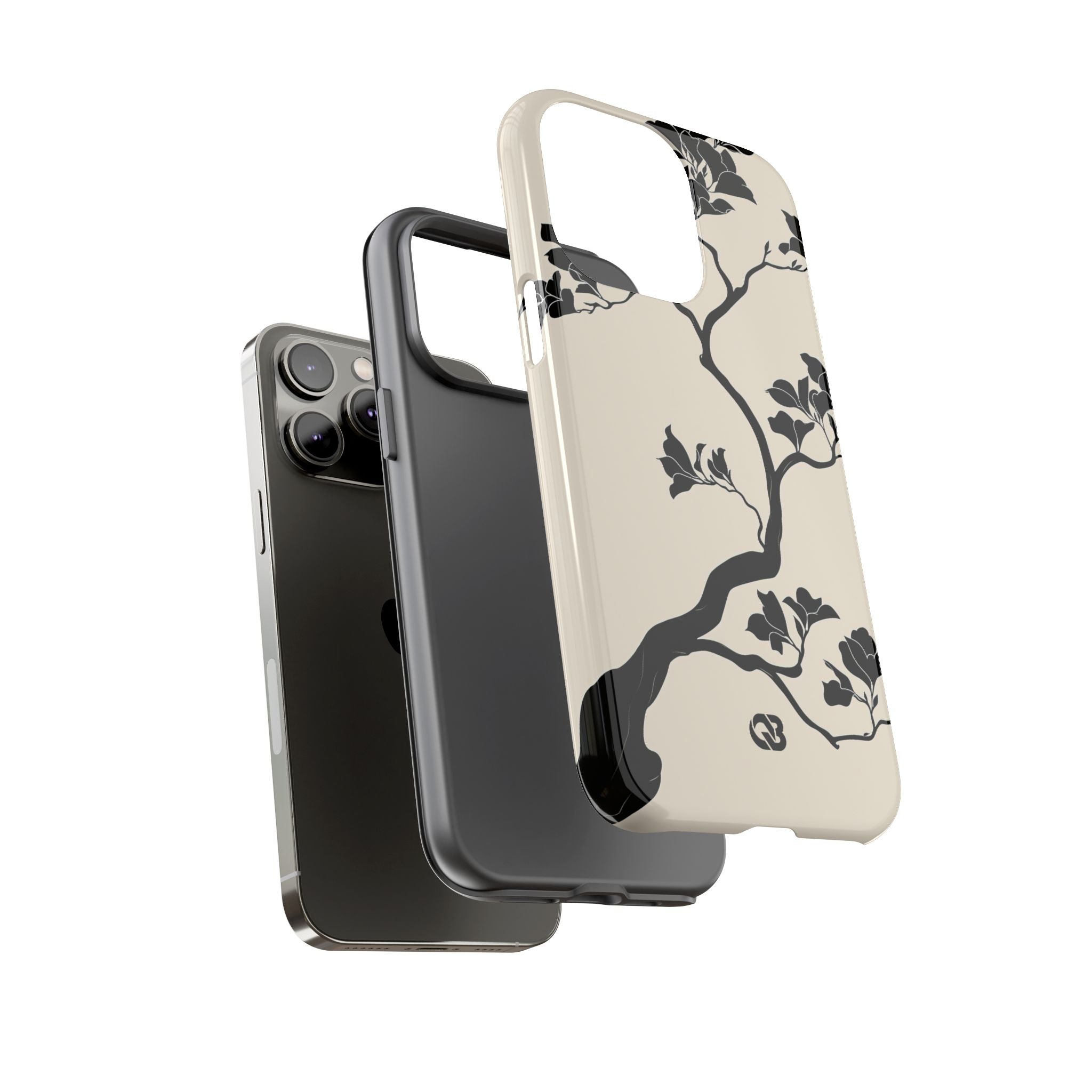 Beige Tough Phone Case for iPhone - Obsidian Bonsai Silhouette