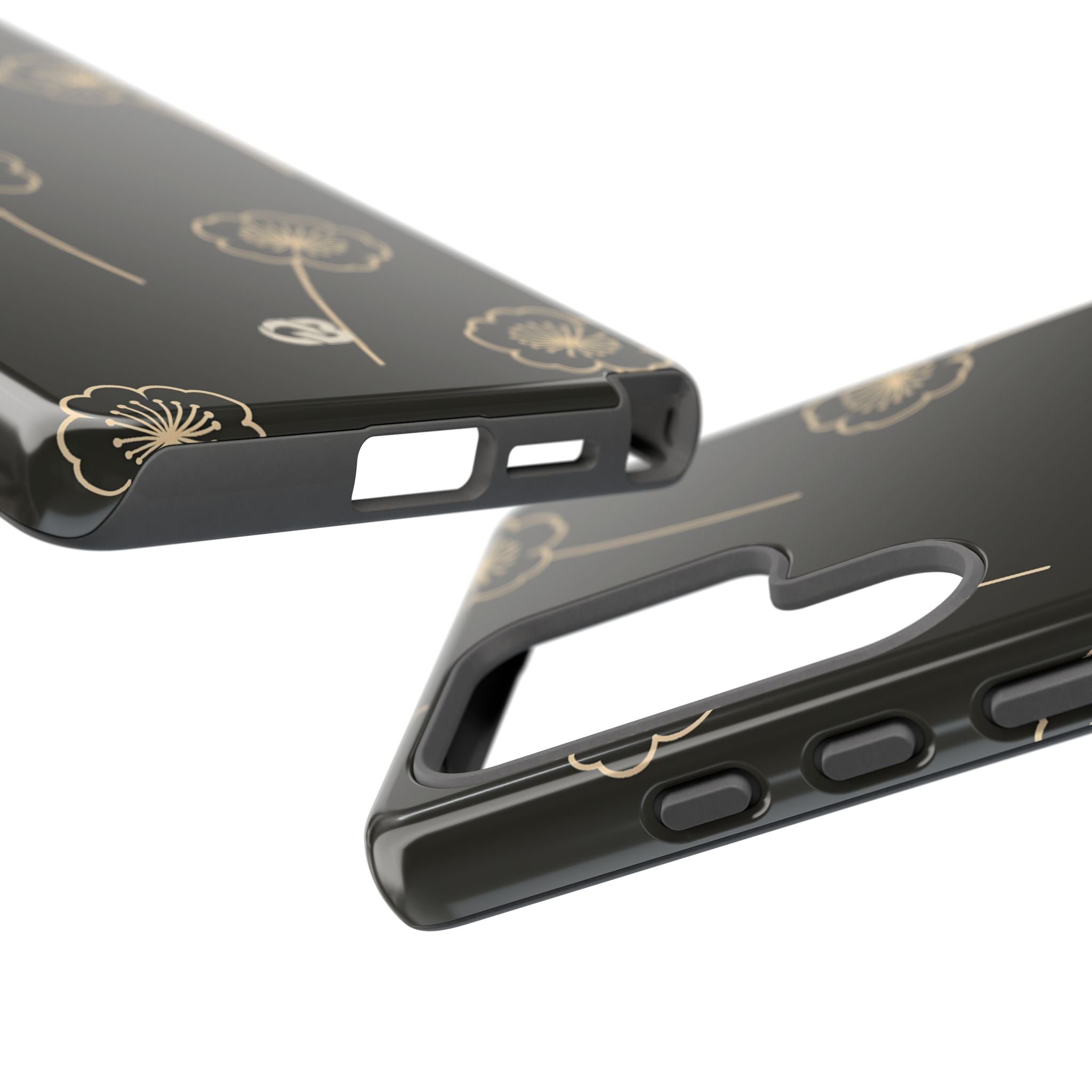 Black Tough Phone Case for Samsung - Obsidian Sand Petals