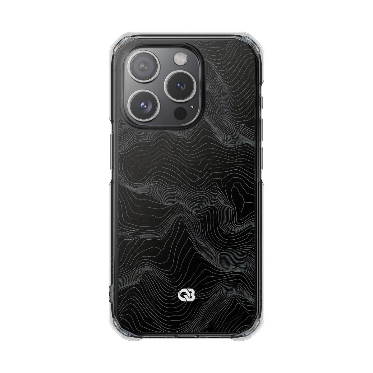 Black Impact MagSafe Phone Case for iPhone - Obsidian Topo Wireframe