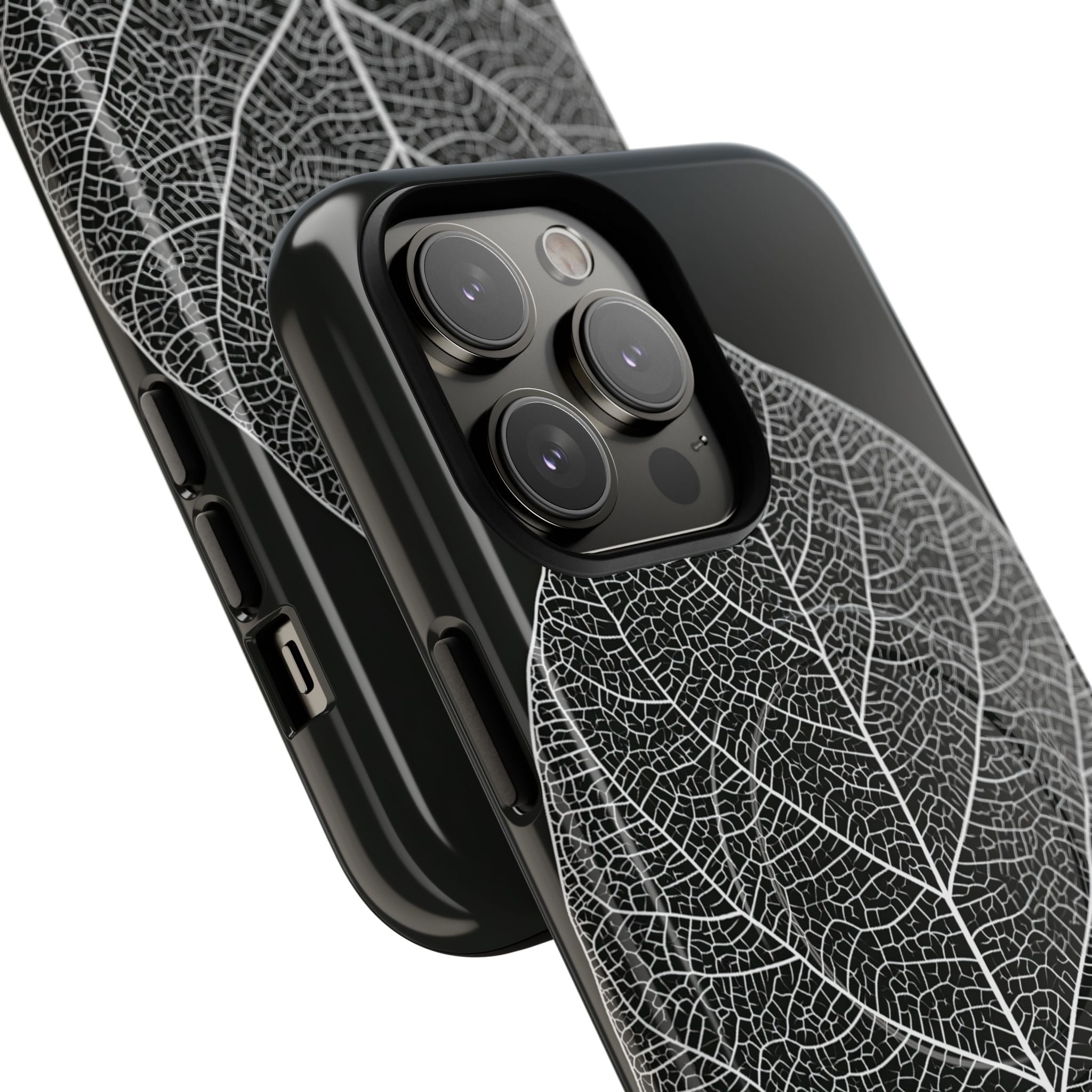 Black Tough 2.0 Magsafe Phone Case for iPhone - Bleached Leaf Lattice
