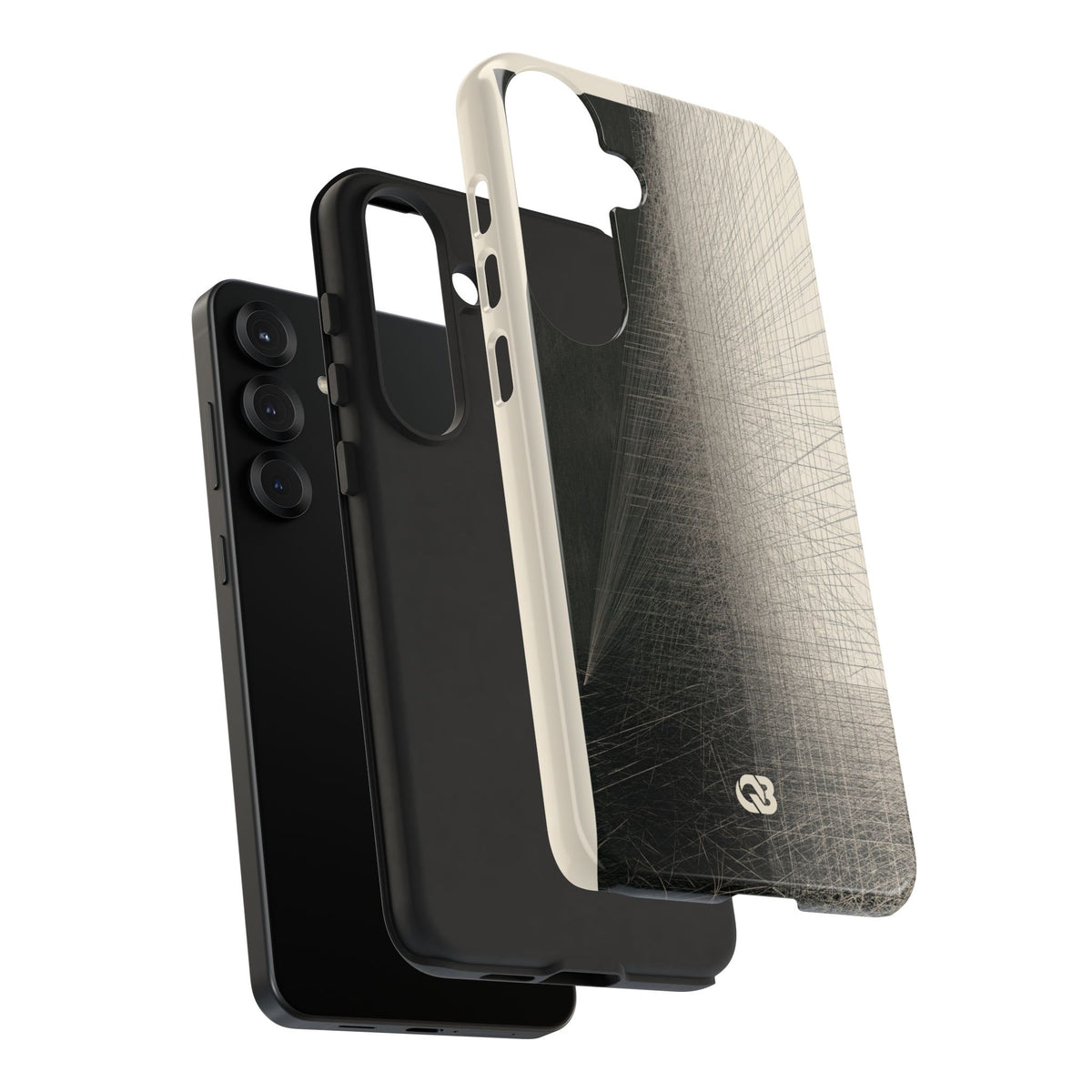 Beige Tough Phone Case for Samsung - Brutalist Graphite Grid