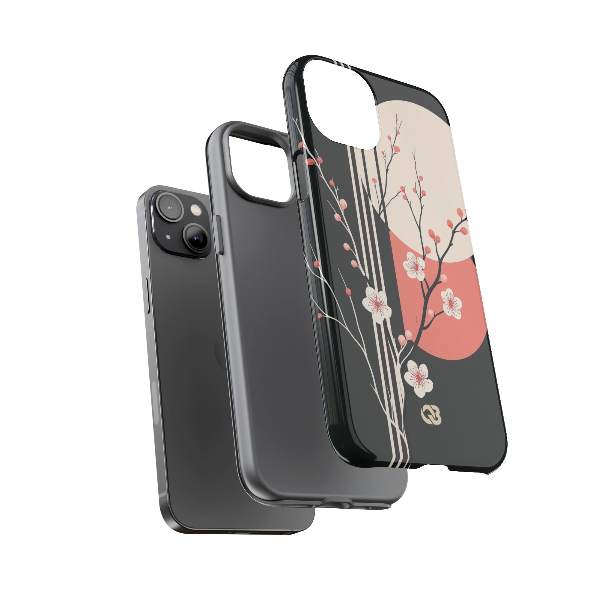 Black Tough Phone Case for iPhone - Kyoto Midnight Blossom