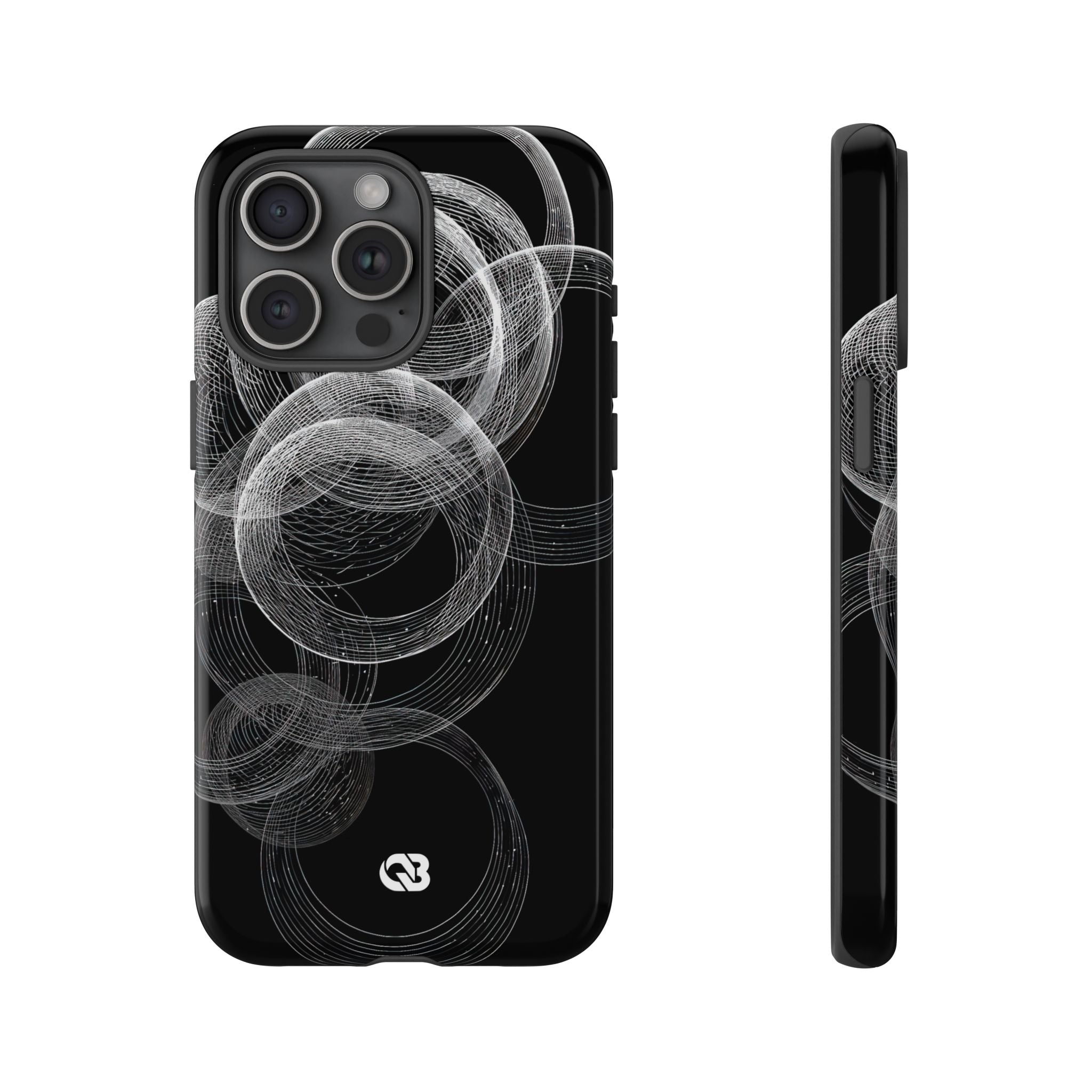 Black Tough Phone Case for iPhone - Kinetic Wireframe Orbit