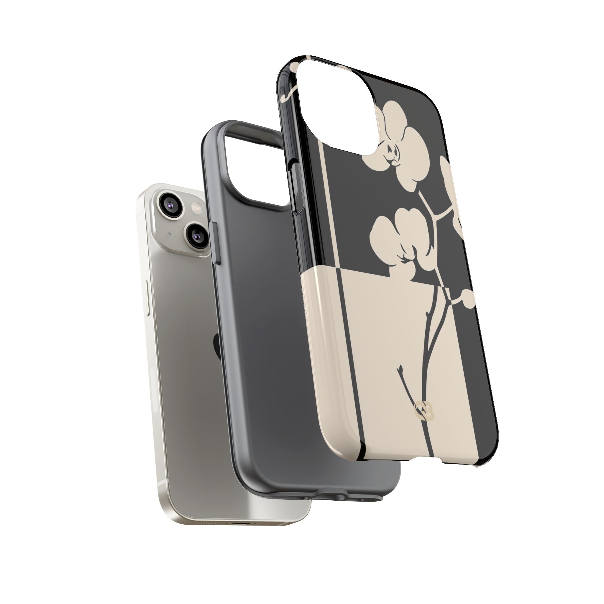Beige Tough Phone Case for iPhone - Nocturnal Orchid Frame