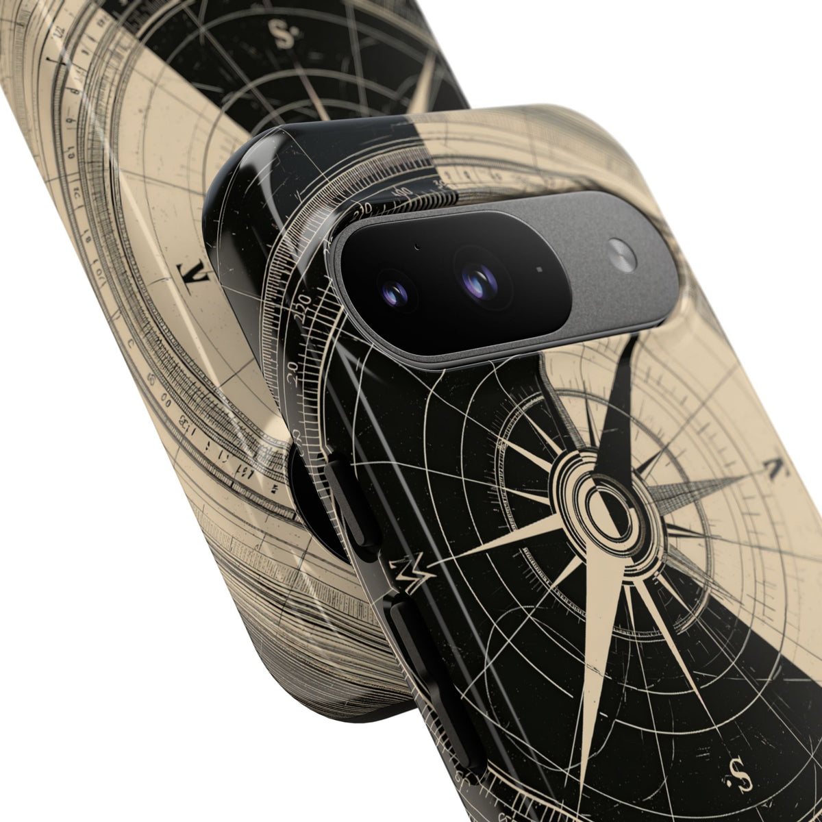 Beige Tough Phone Case for Google Pixel - Obsidian Nautical Blueprint