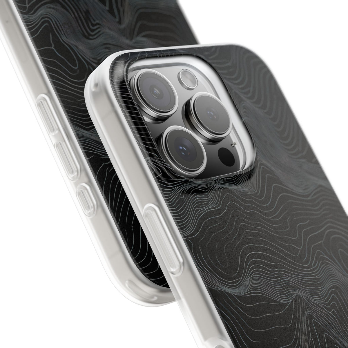 Black Lite Phone Case for iPhone - Obsidian Topo Wireframe