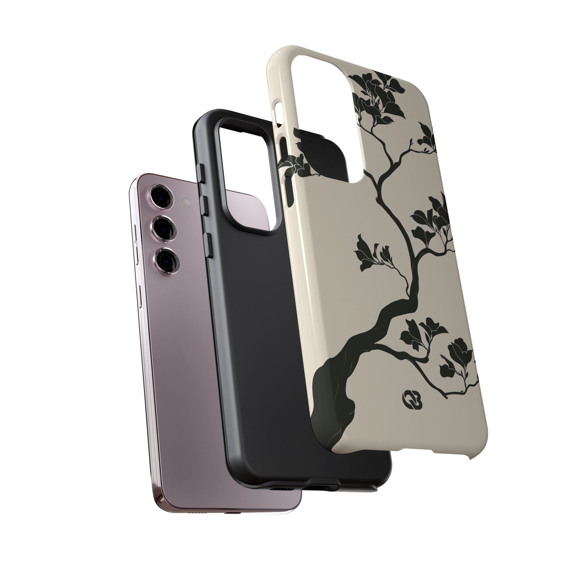 Beige Tough Phone Case for Samsung - Obsidian Bonsai Silhouette