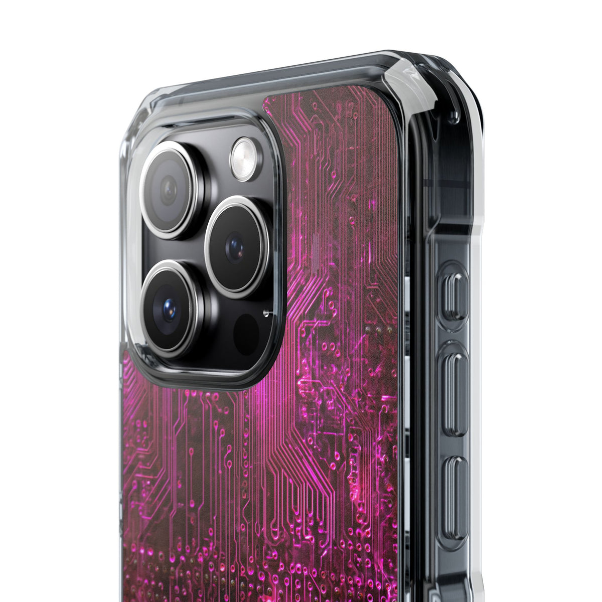 Magenta Circuit Trace · Clear Impact Magnetic Phone Case for iPhone · Pink