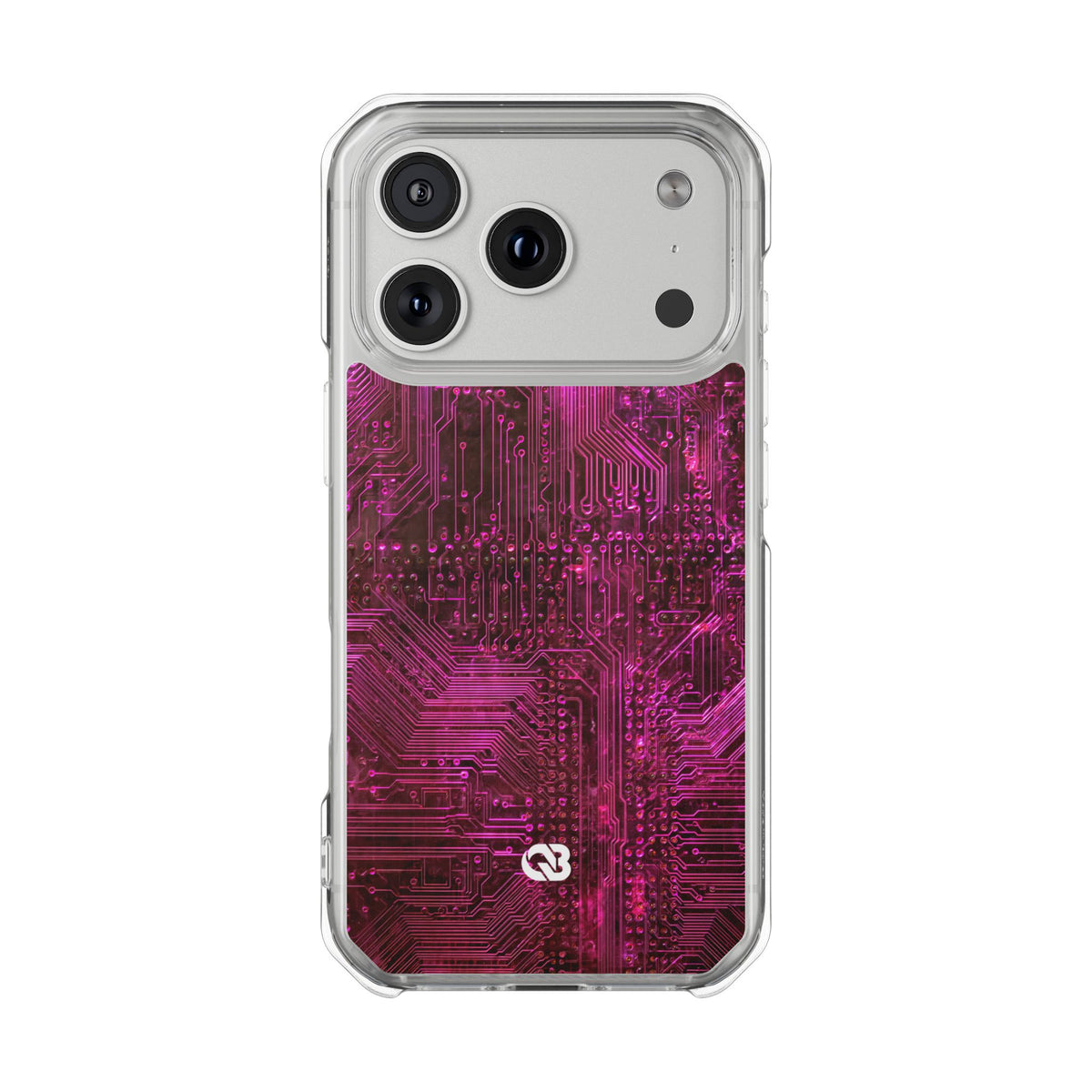 Magenta Circuit Trace · Clear Impact Magnetic Phone Case for iPhone · Pink