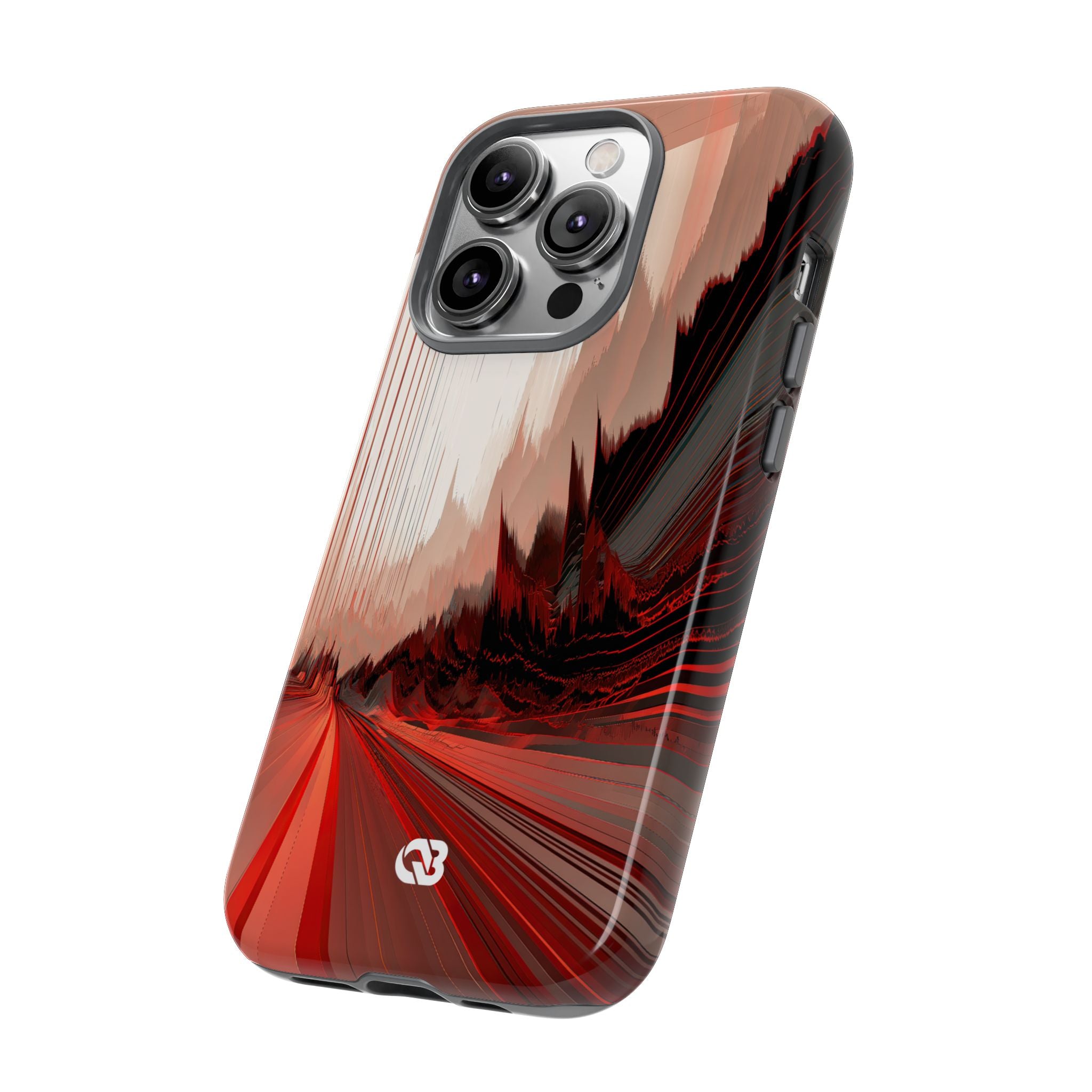 Red Tough Phone Case for iPhone - Crimson Pulse Horizon