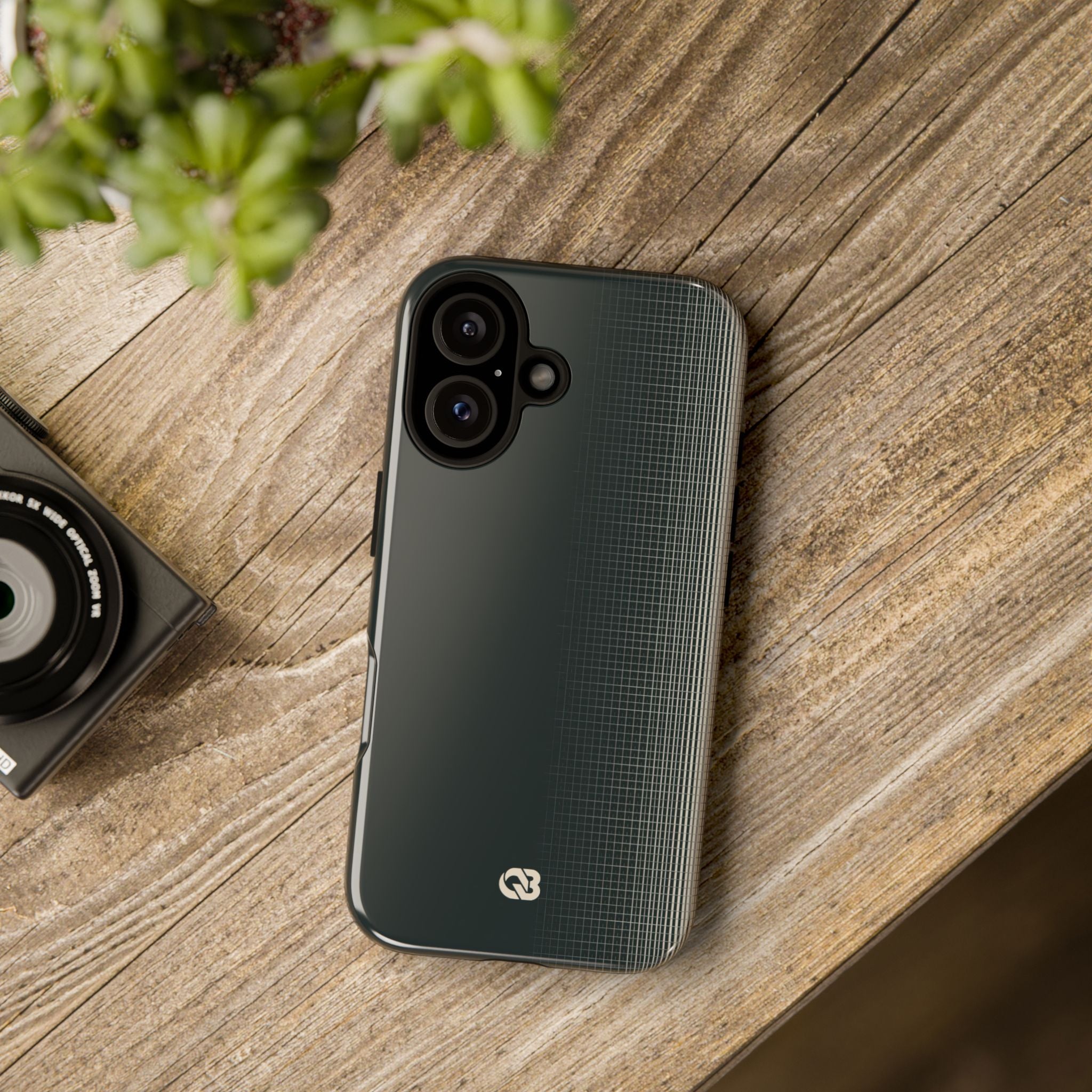 Grey Tough Phone Case for iPhone - Charcoal Tech Grid
