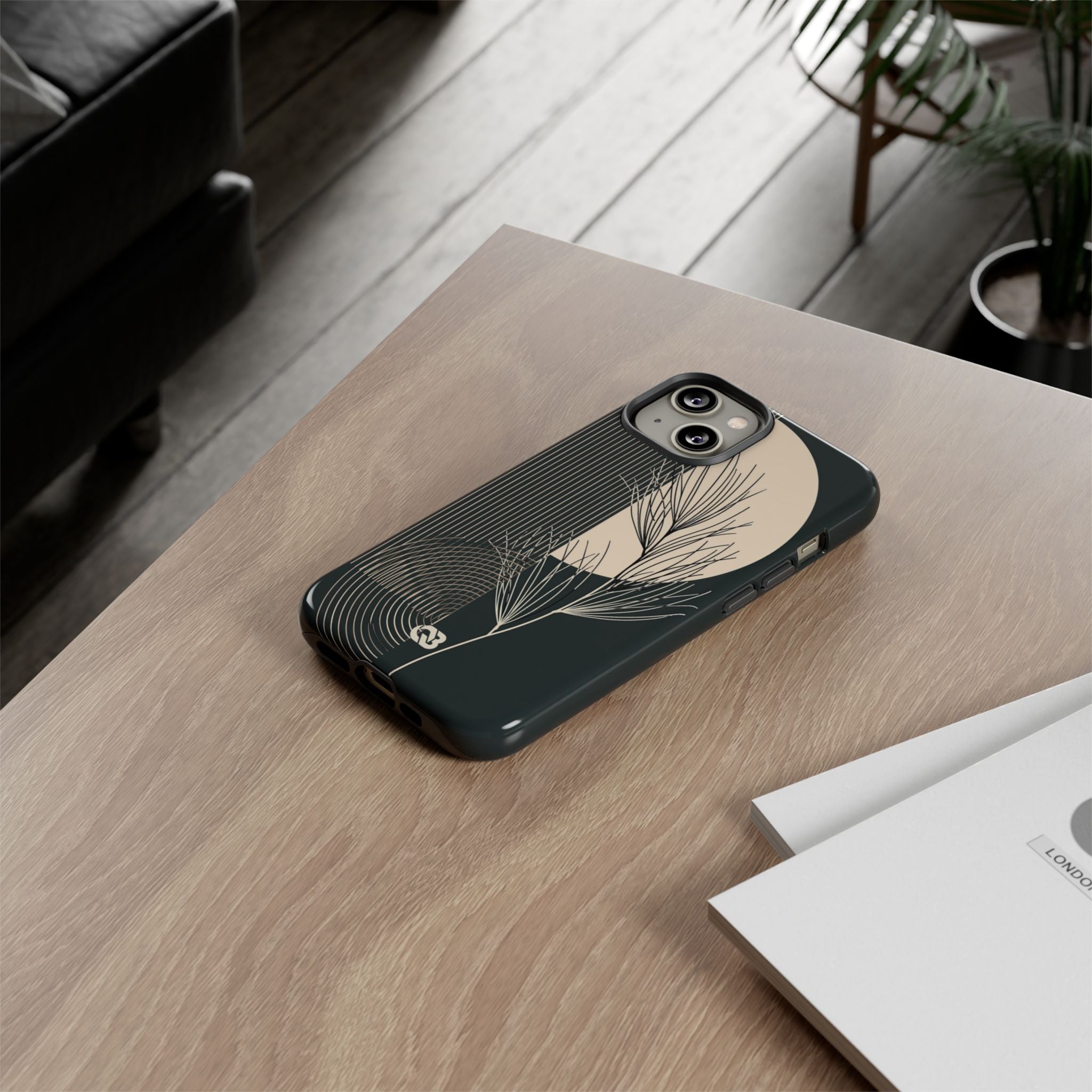 Black Tough Phone Case for iPhone - Obsidian Sand Willow