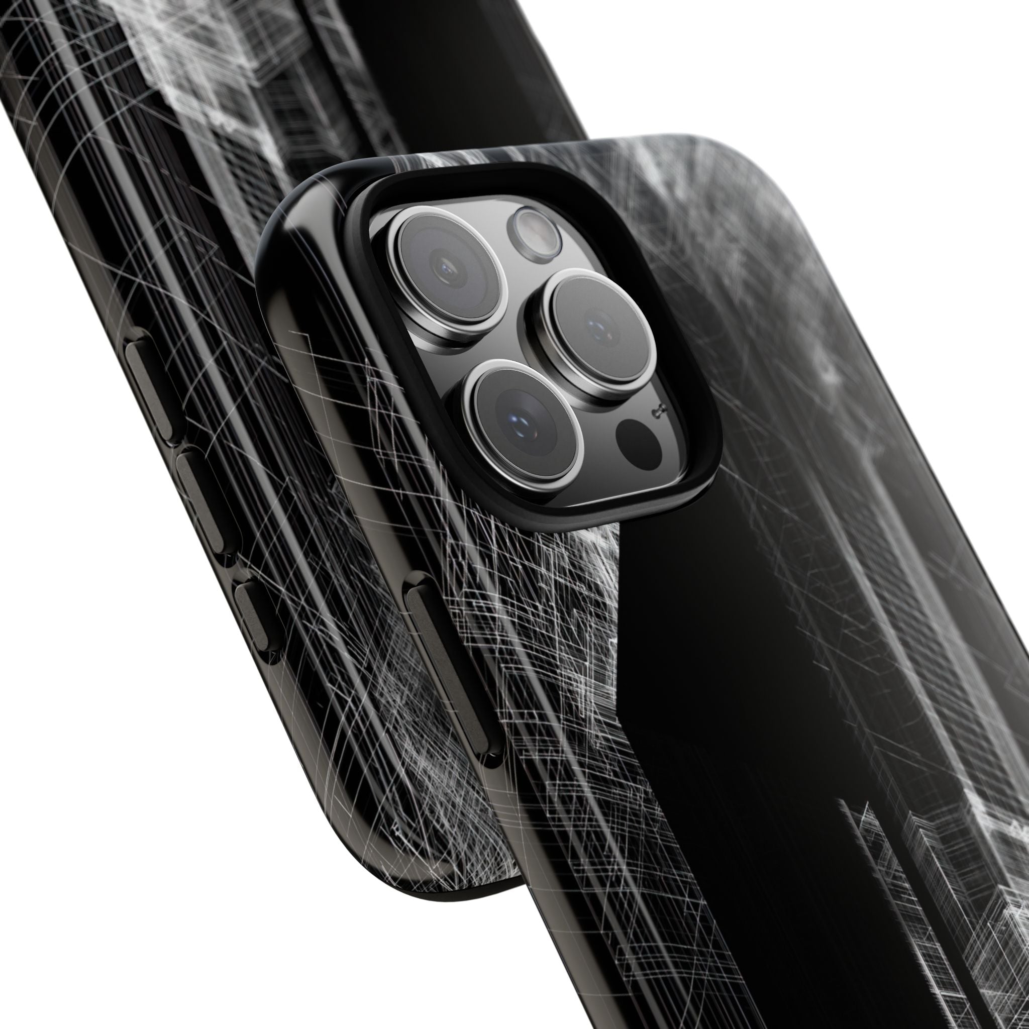 Black Tough Phone Case for iPhone - Ghost Urban Wireframe