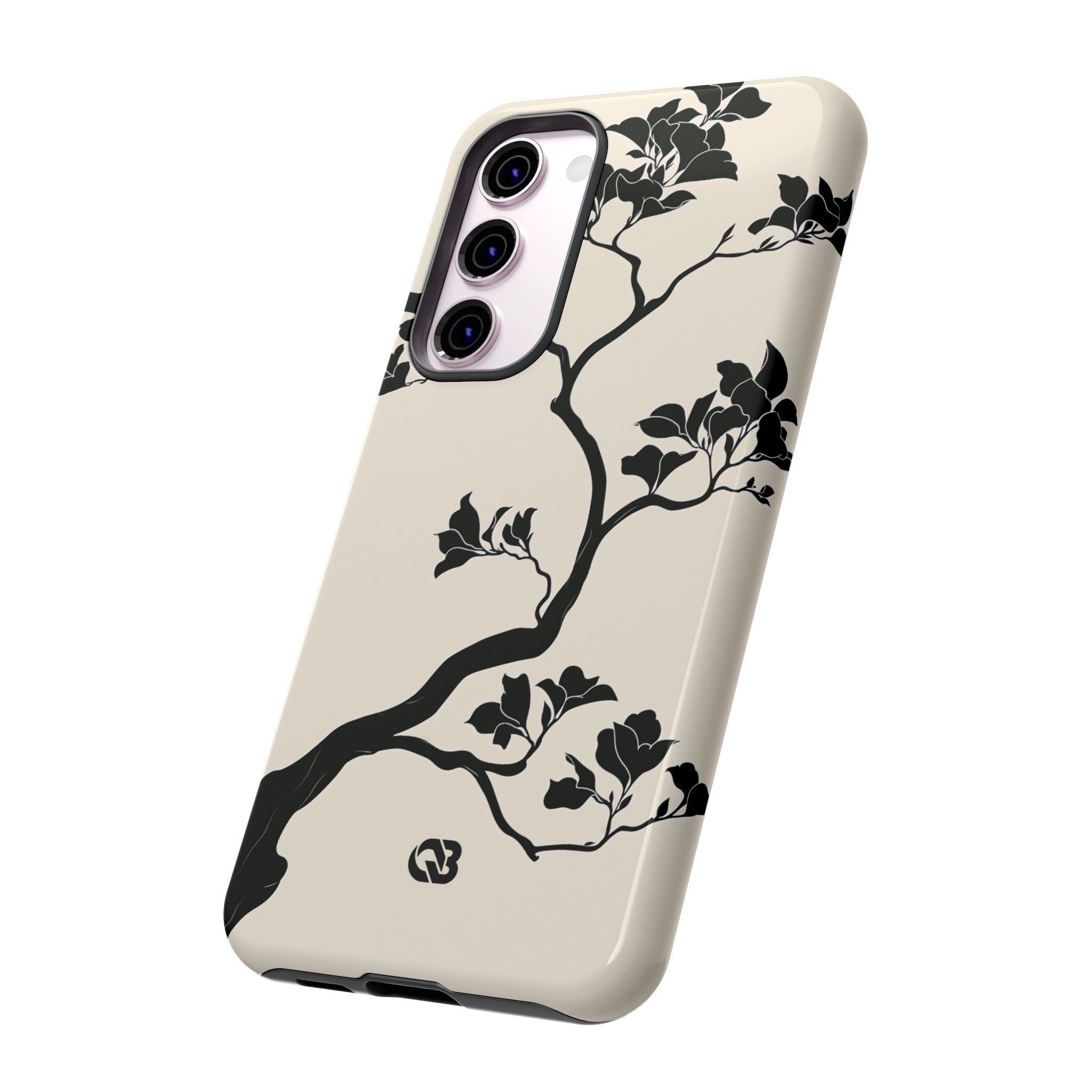 Beige Tough Phone Case for Samsung - Obsidian Bonsai Silhouette
