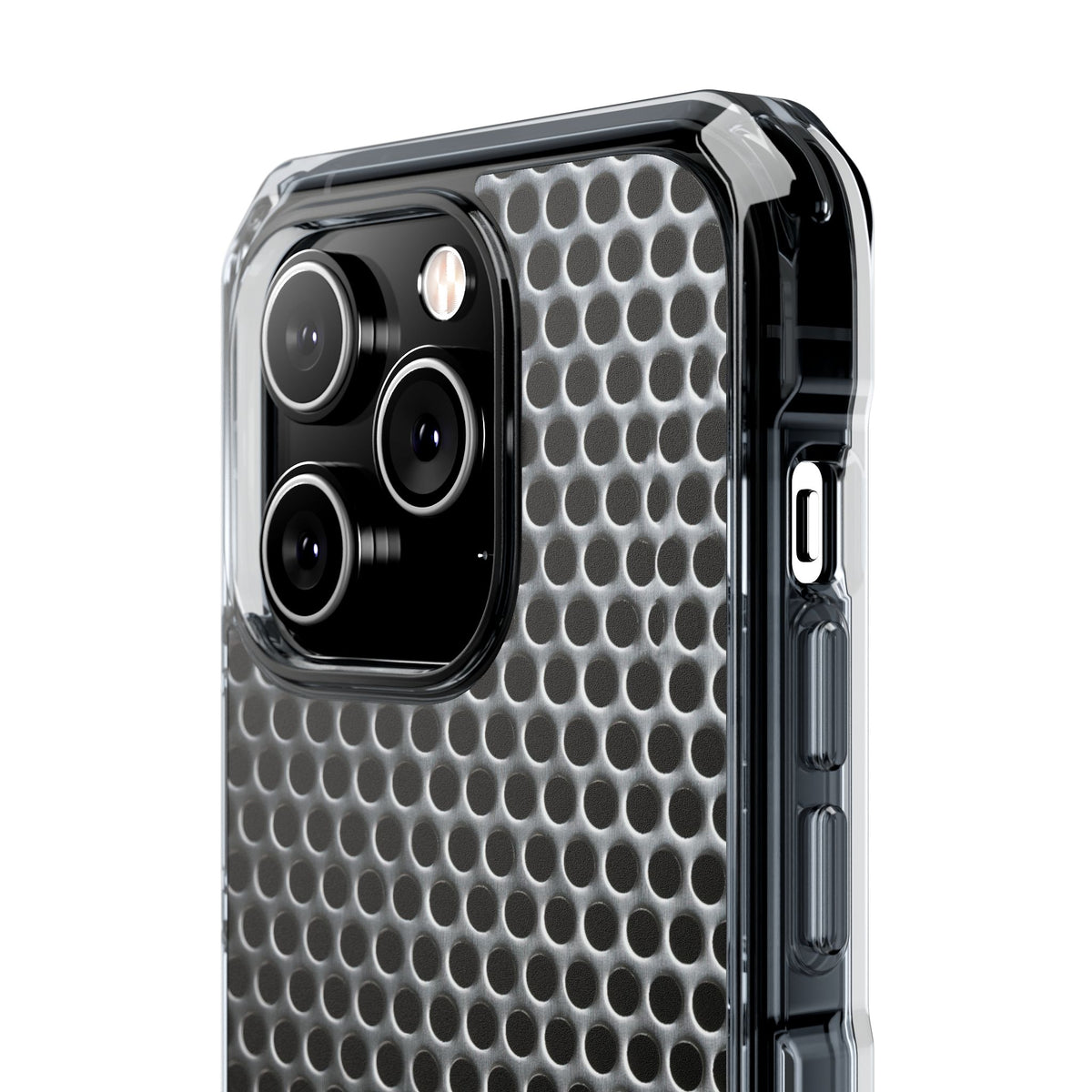 Brushed Perforated Steel · Clear Impact Magnetic Phone Case for iPhone · Silver