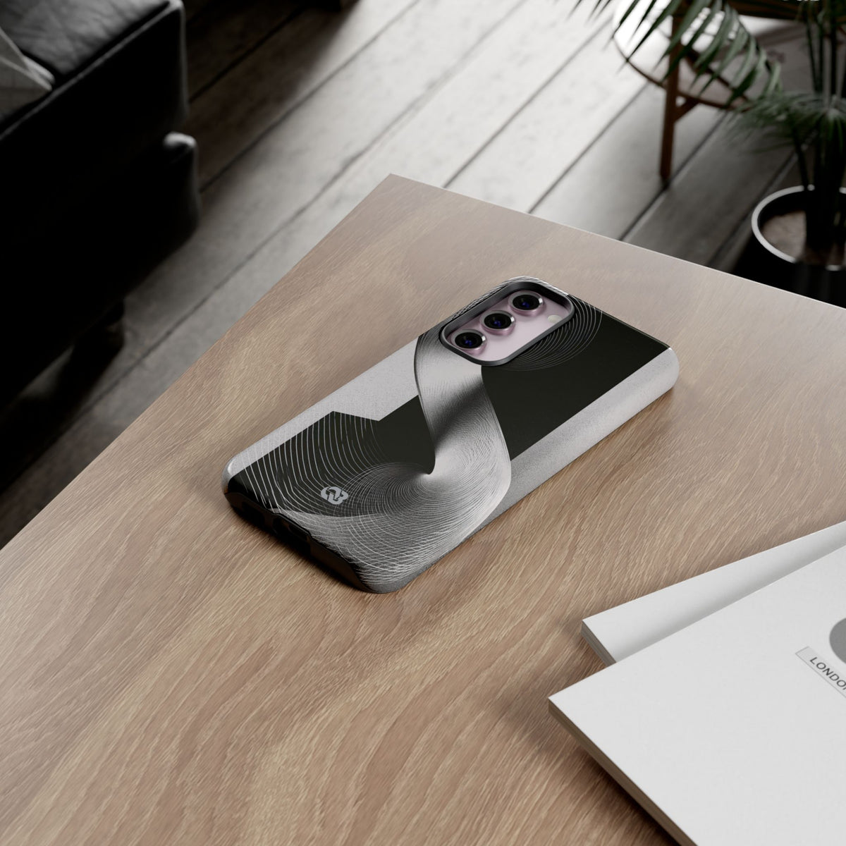 Grey Tough Phone Case for Samsung - Obsidian Moiré Wave